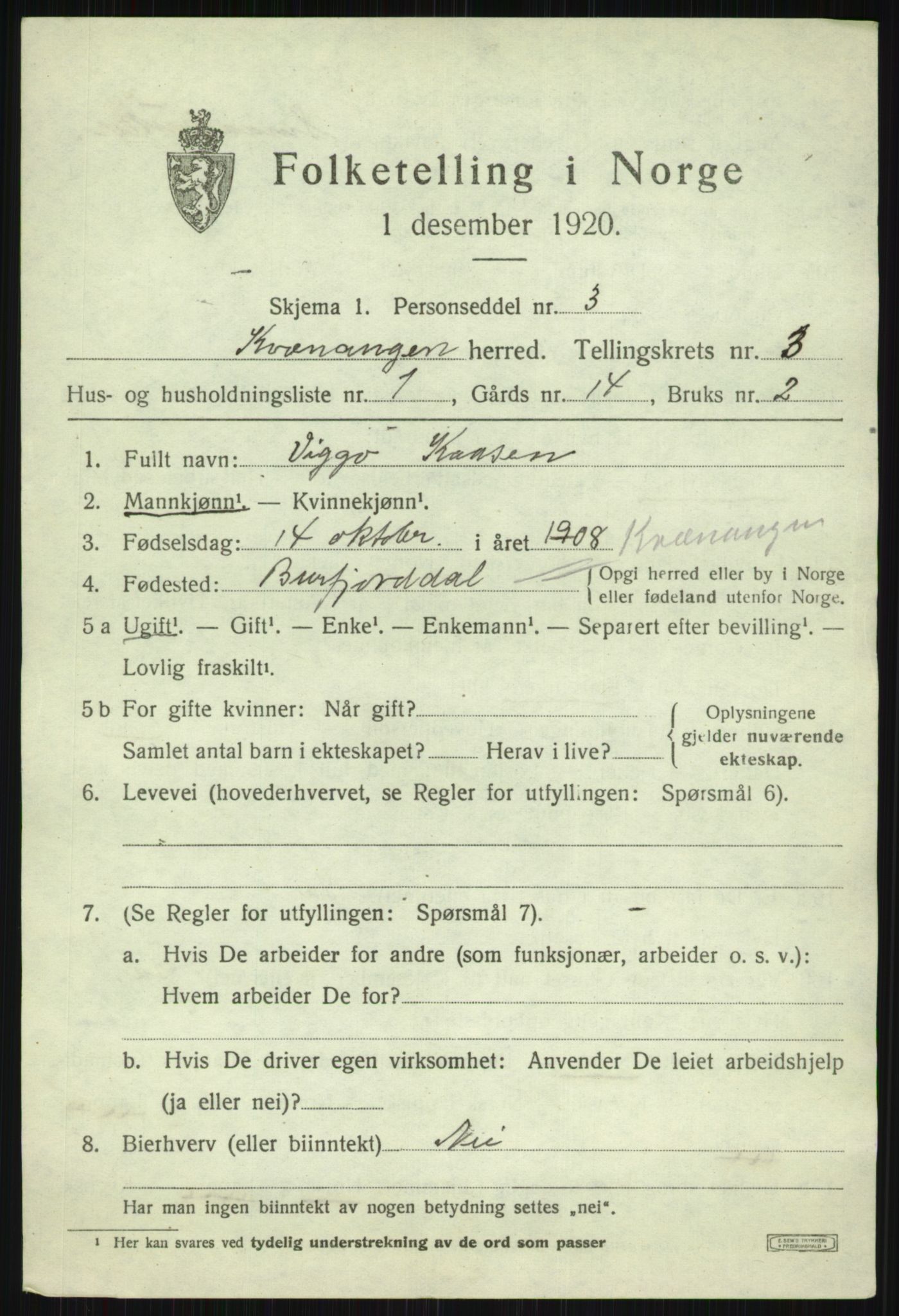 SATØ, 1920 census for Kvænangen, 1920, p. 1758