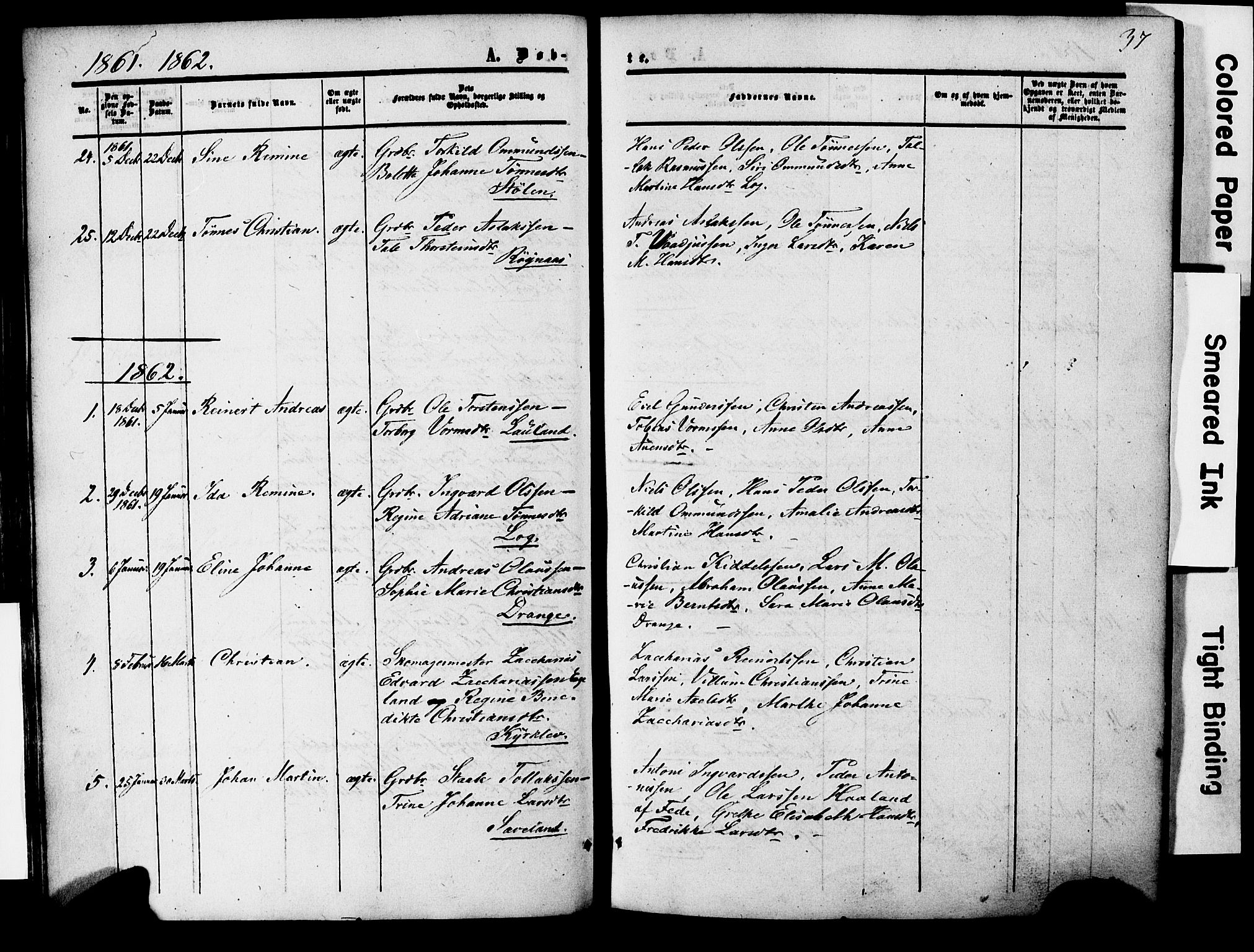 Herad sokneprestkontor, SAK/1111-0018/F/Fa/Faa/L0005: Parish register (official) no. A 5, 1853-1886, p. 37