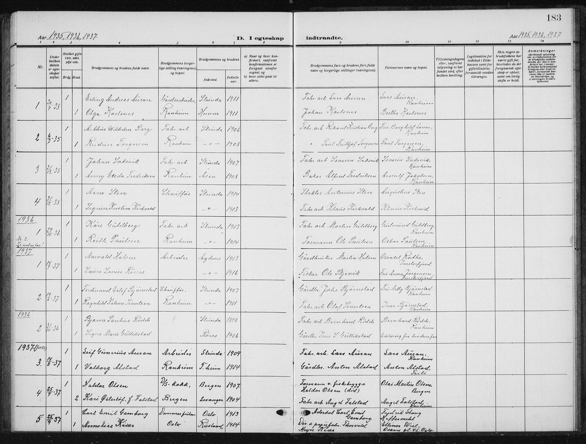 Ministerialprotokoller, klokkerbøker og fødselsregistre - Sør-Trøndelag, SAT/A-1456/615/L0401: Parish register (copy) no. 615C02, 1922-1941, p. 183