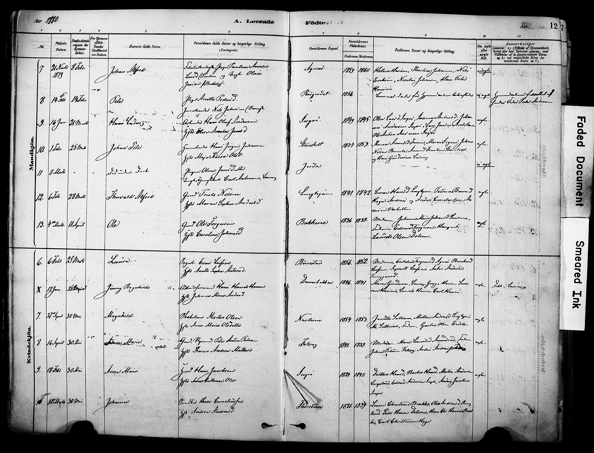 Brunlanes kirkebøker, AV/SAKO-A-342/F/Fc/L0001: Parish register (official) no. III 1, 1878-1899, p. 12