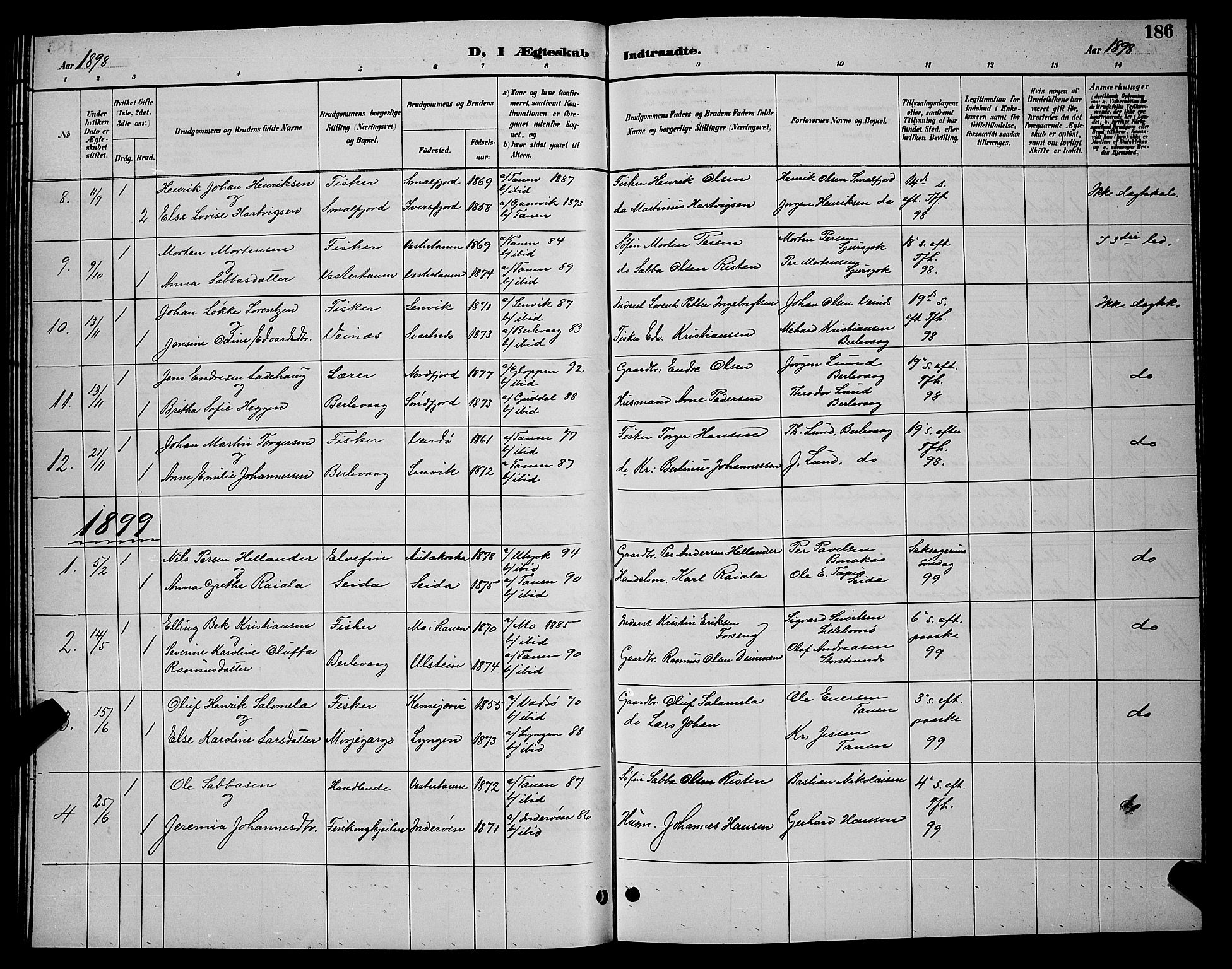 Tana sokneprestkontor, SATØ/S-1334/H/Hb/L0004klokker: Parish register (copy) no. 4, 1890-1903, p. 186