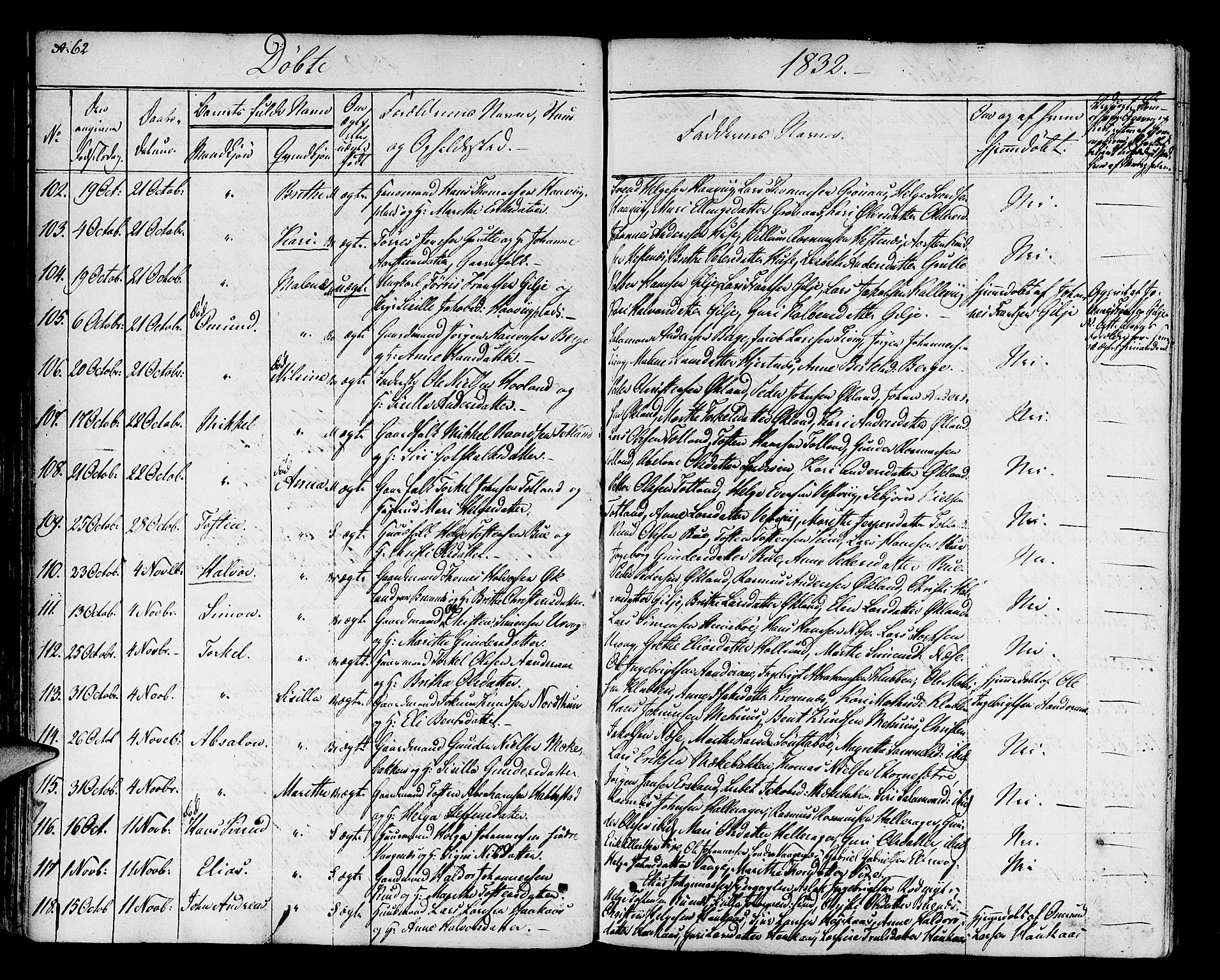 Finnås sokneprestembete, AV/SAB-A-99925/H/Ha/Haa/Haaa/L0005: Parish register (official) no. A 5, 1823-1835, p. 62