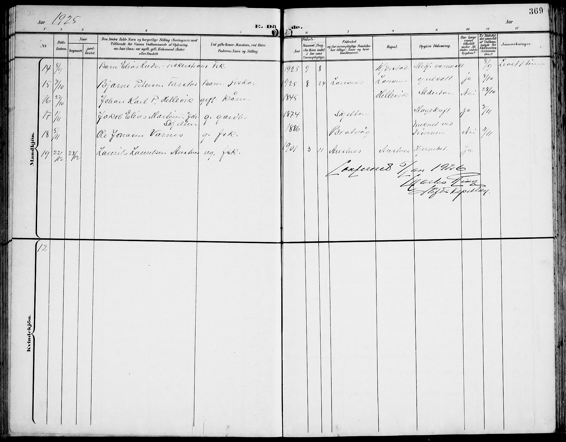 Ministerialprotokoller, klokkerbøker og fødselsregistre - Møre og Romsdal, AV/SAT-A-1454/536/L0511: Parish register (copy) no. 536C06, 1899-1944, p. 369