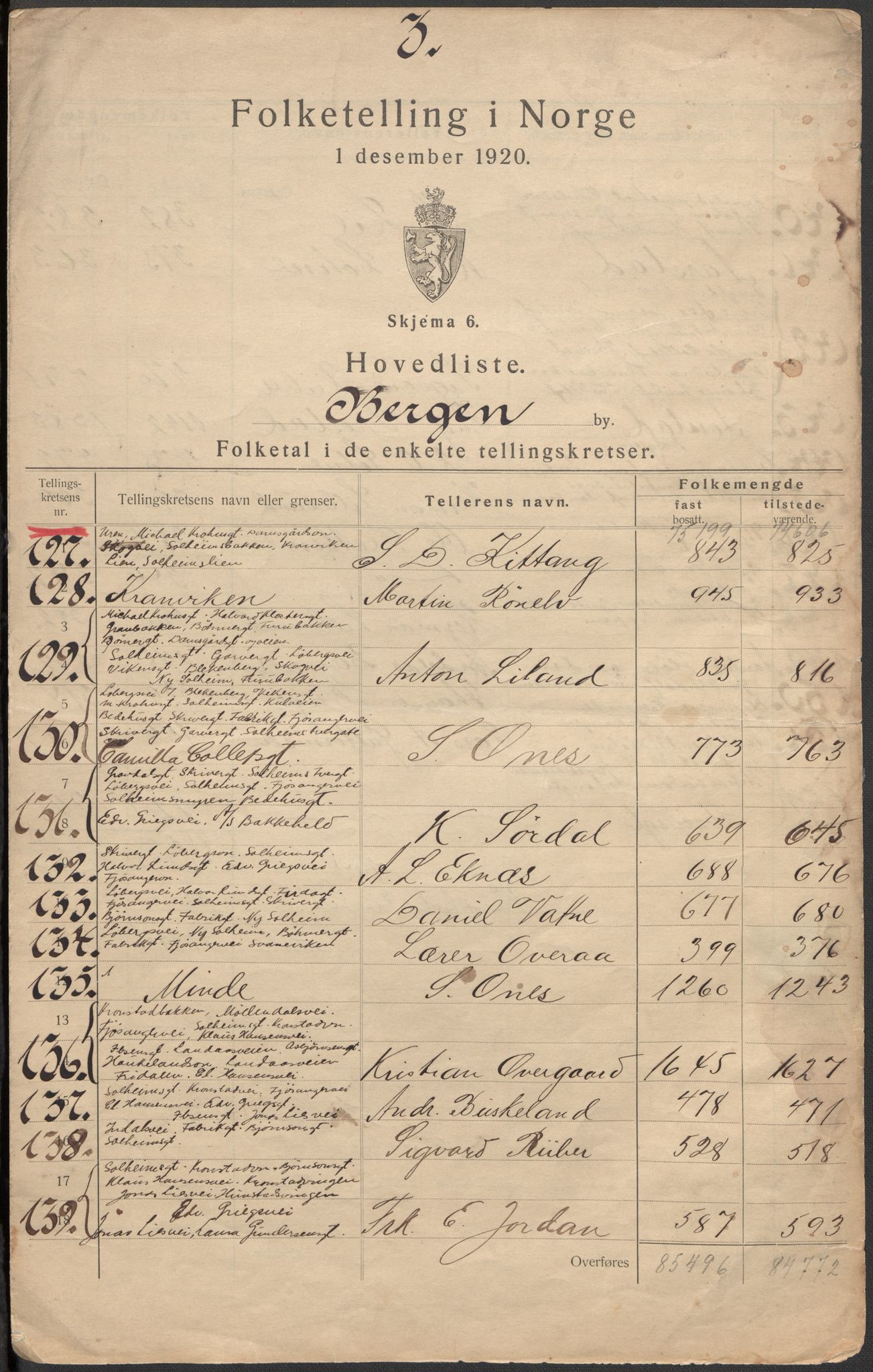 SAB, 1920 census for Bergen, 1920, p. 10