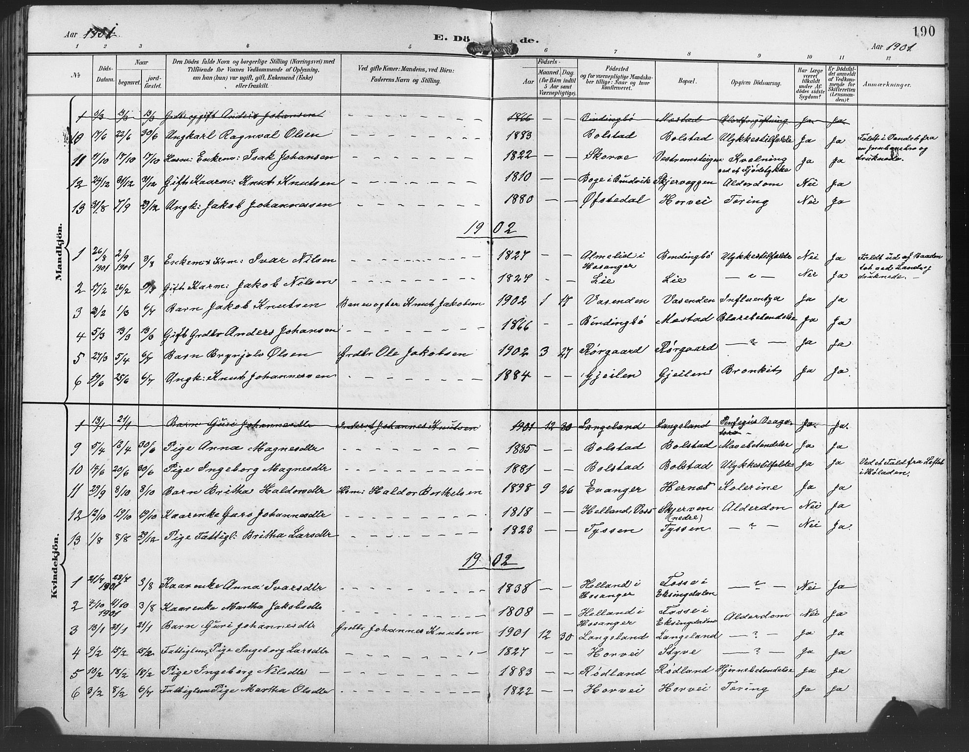 Evanger sokneprestembete, SAB/A-99924: Parish register (copy) no. A 5, 1897-1917, p. 190