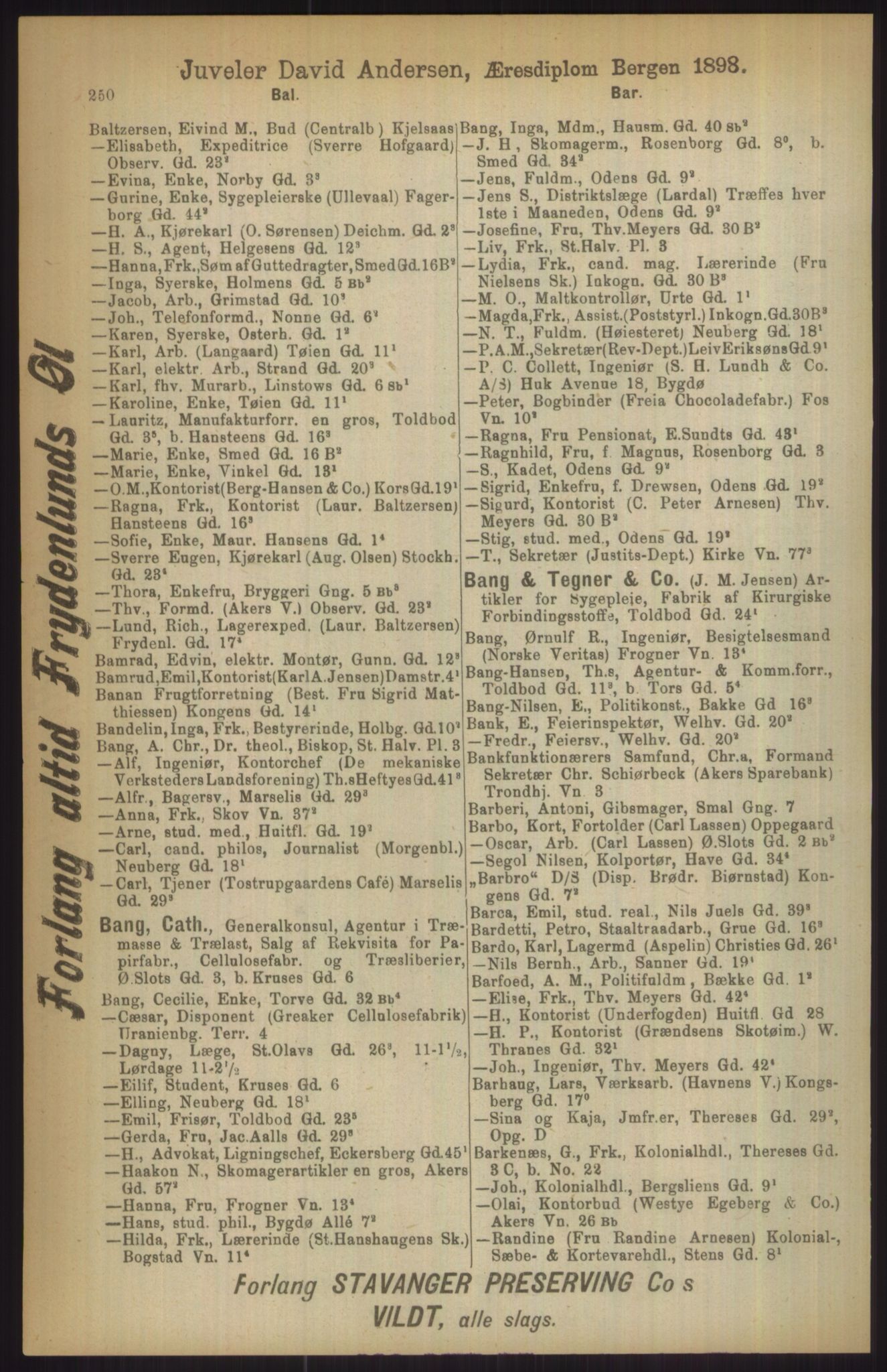 Kristiania/Oslo adressebok, PUBL/-, 1911, p. 250