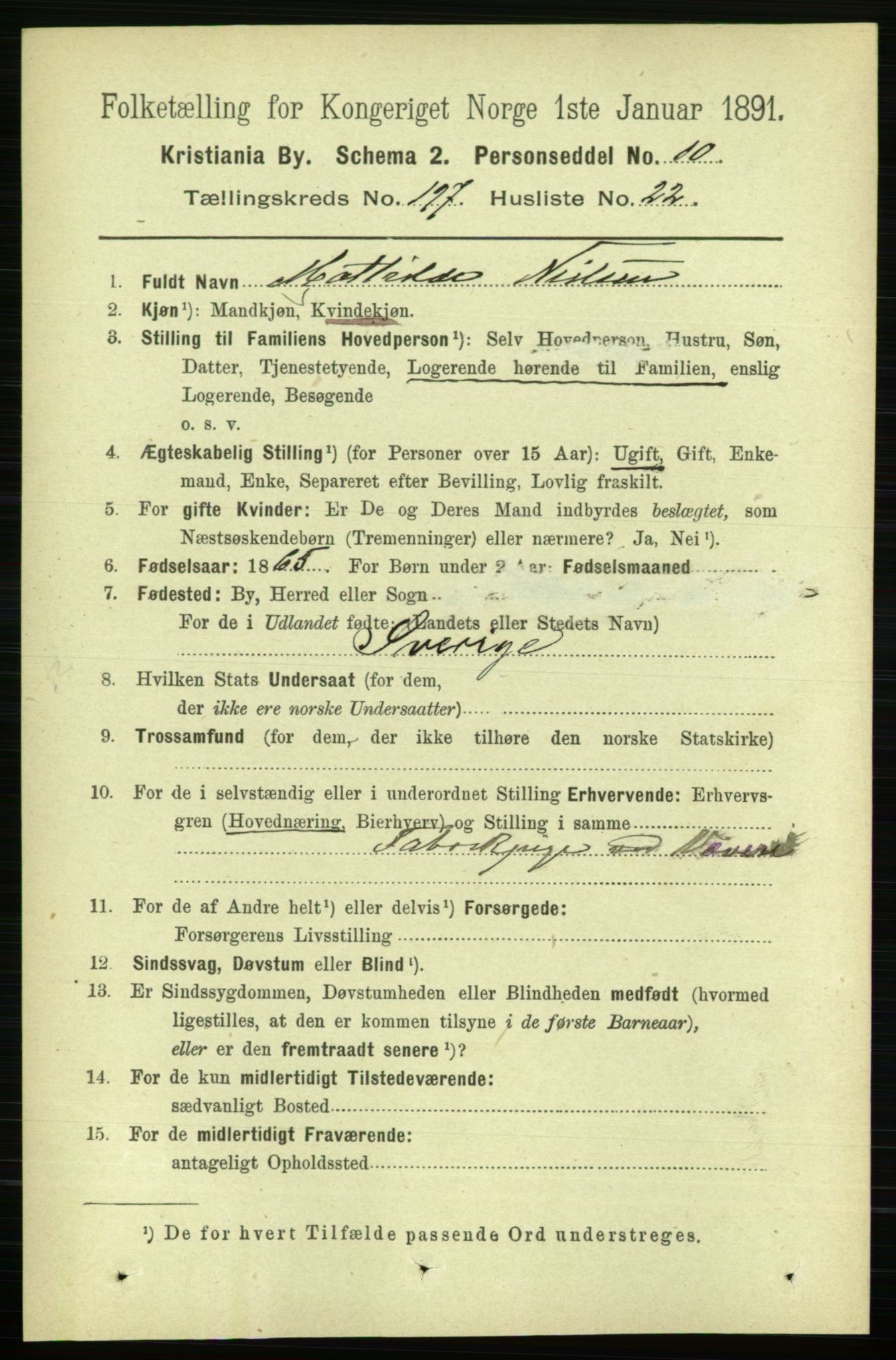 RA, 1891 census for 0301 Kristiania, 1891, p. 119154