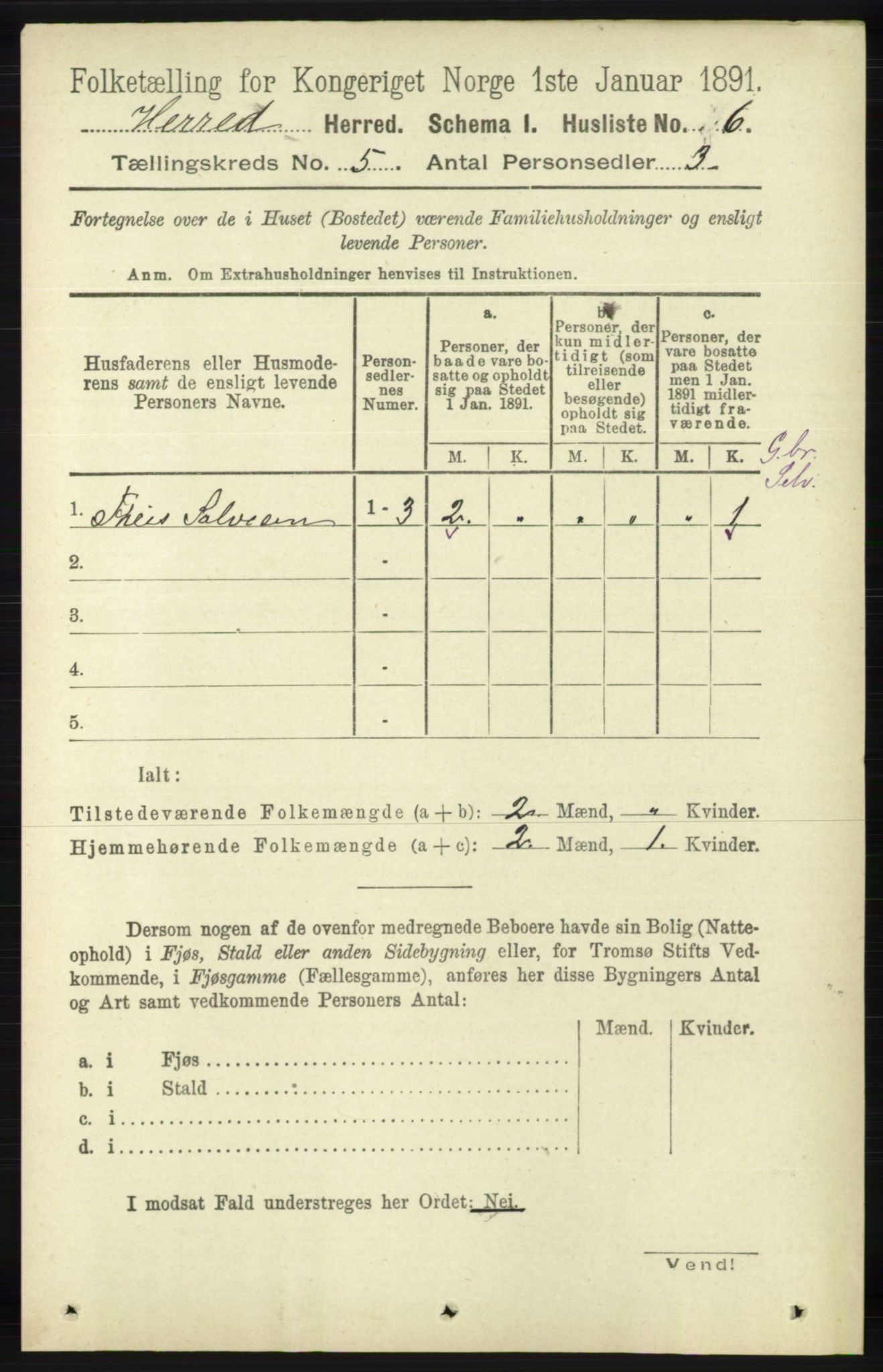 RA, 1891 census for 1039 Herad, 1891, p. 1732