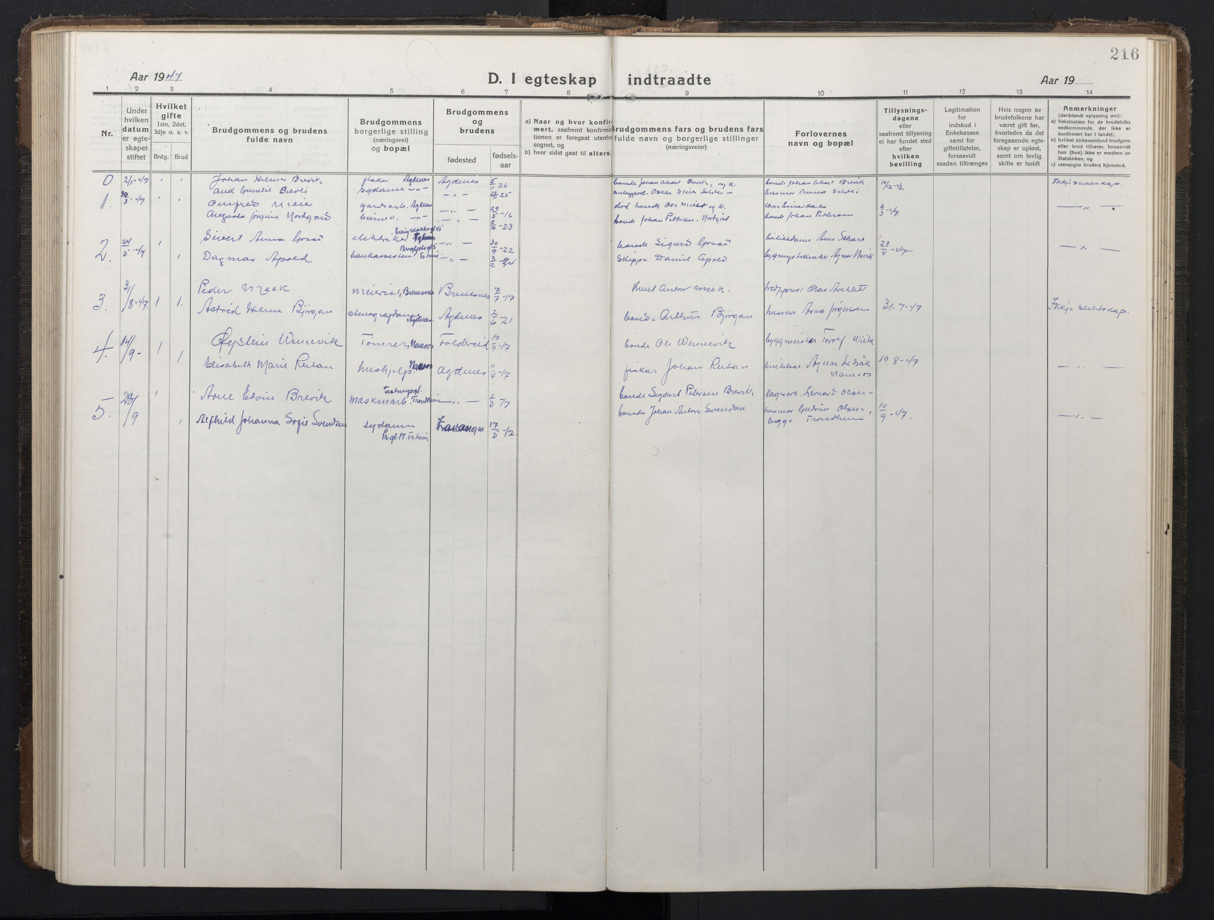 Ministerialprotokoller, klokkerbøker og fødselsregistre - Sør-Trøndelag, SAT/A-1456/662/L0758: Parish register (copy) no. 662C03, 1918-1948, p. 216