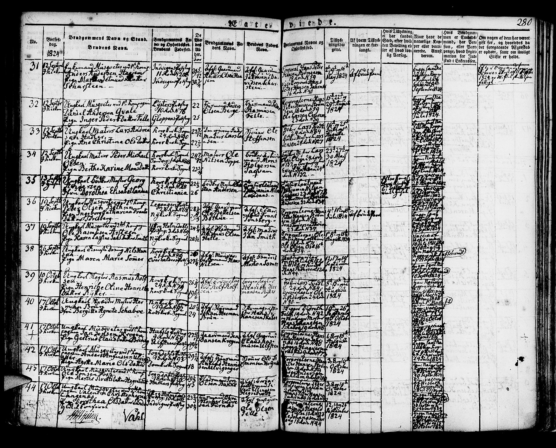 Korskirken sokneprestembete, AV/SAB-A-76101/H/Hab: Parish register (copy) no. A 3, 1821-1831, p. 280
