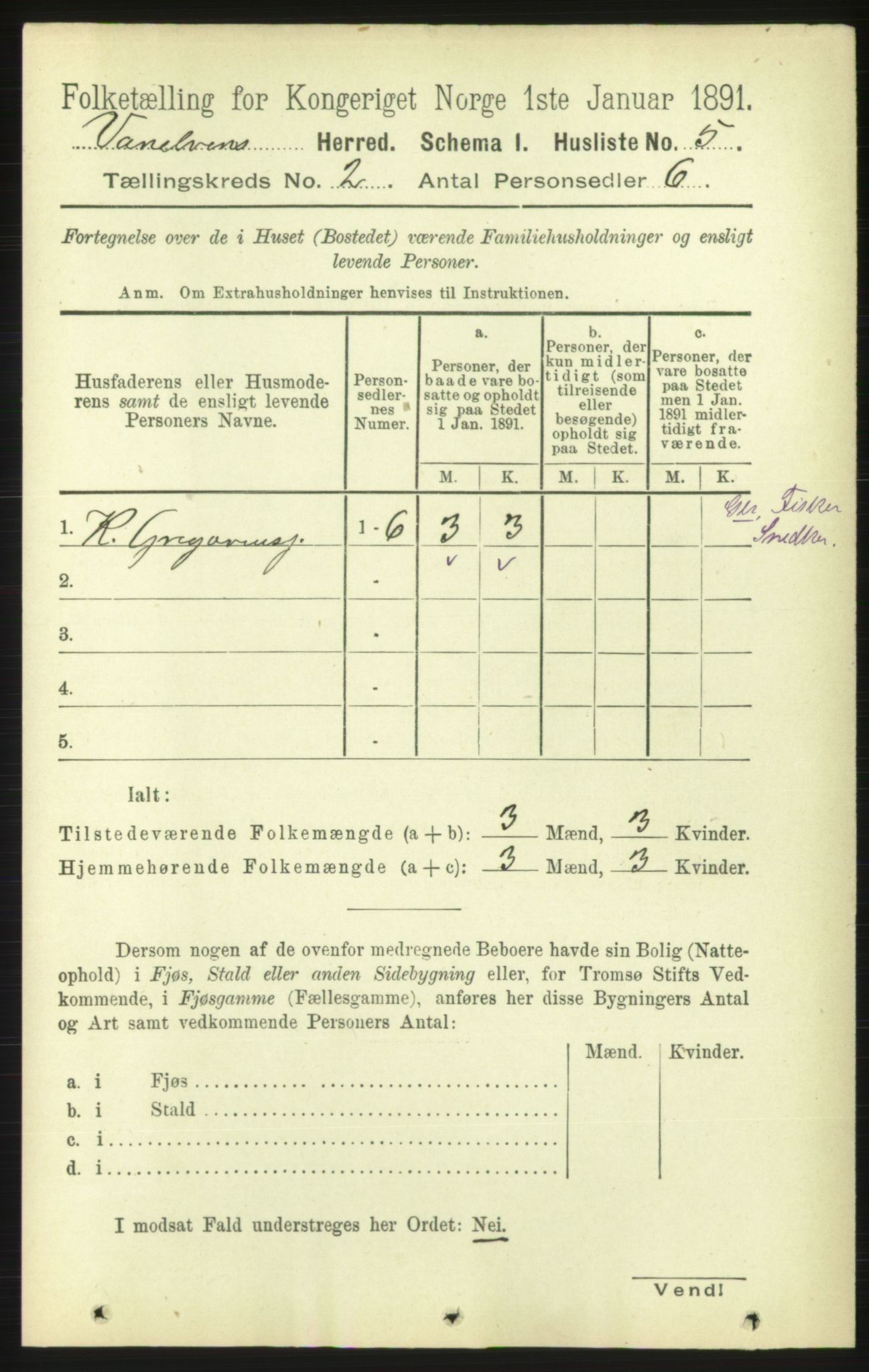 RA, 1891 census for 1511 Vanylven, 1891, p. 603