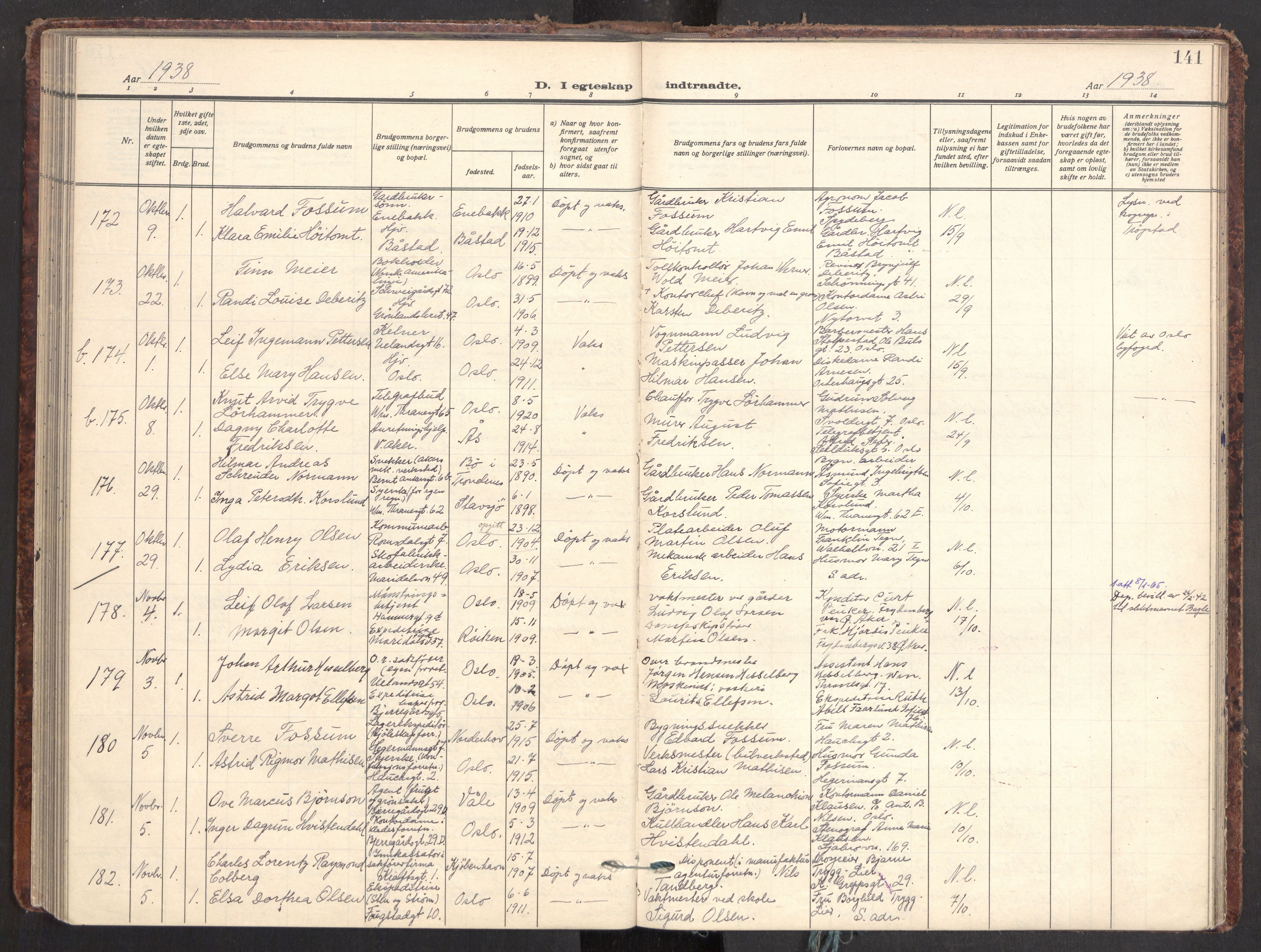Gamle Aker prestekontor Kirkebøker, SAO/A-10617a/F/L0021: Parish register (official) no. 21, 1932-1941, p. 141