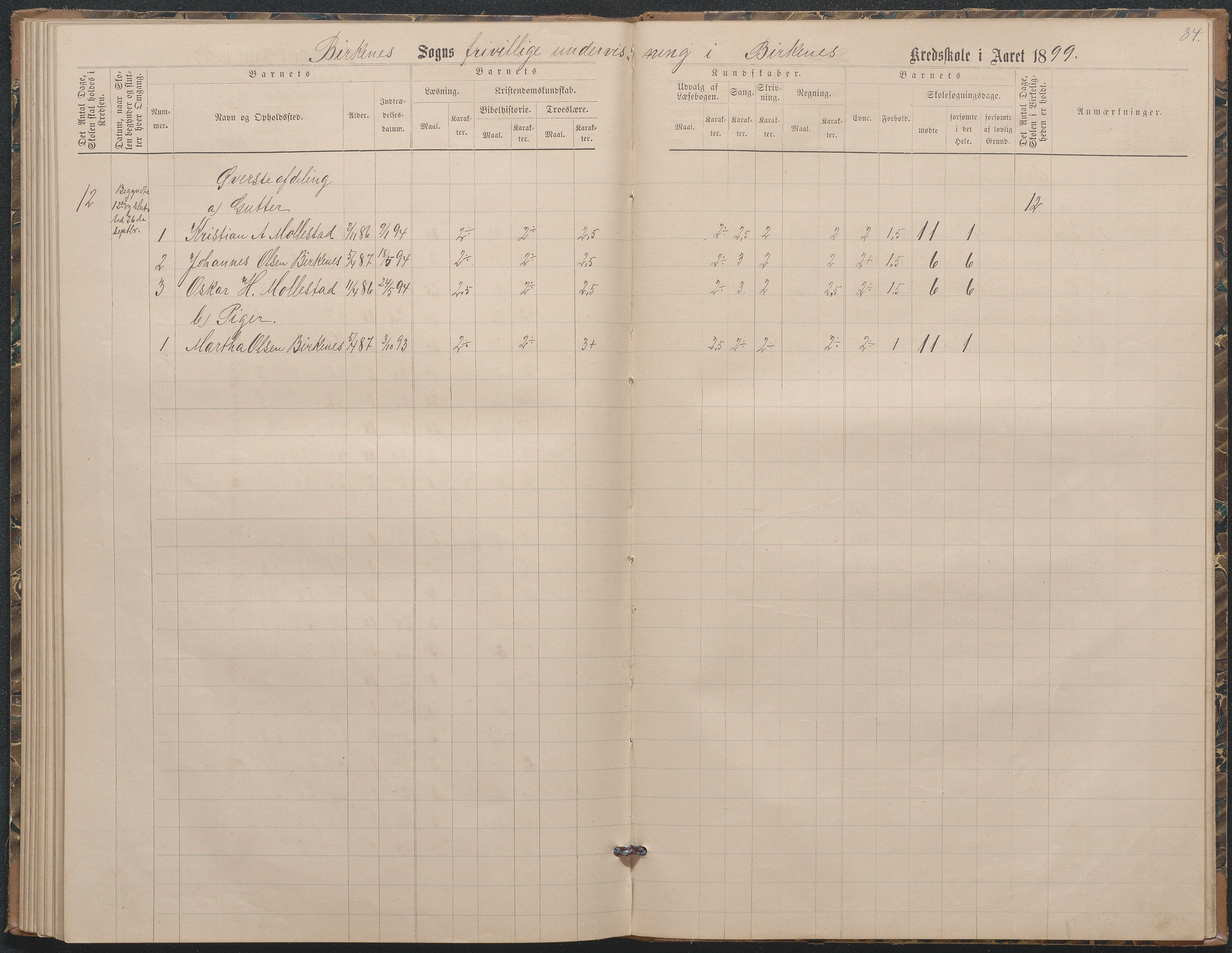 Birkenes kommune, Birkenes krets/Birkeland folkeskole frem til 1991, AAKS/KA0928-550a_91/F02/L0003: Skoleprotokoll, 1879-1891, p. 82