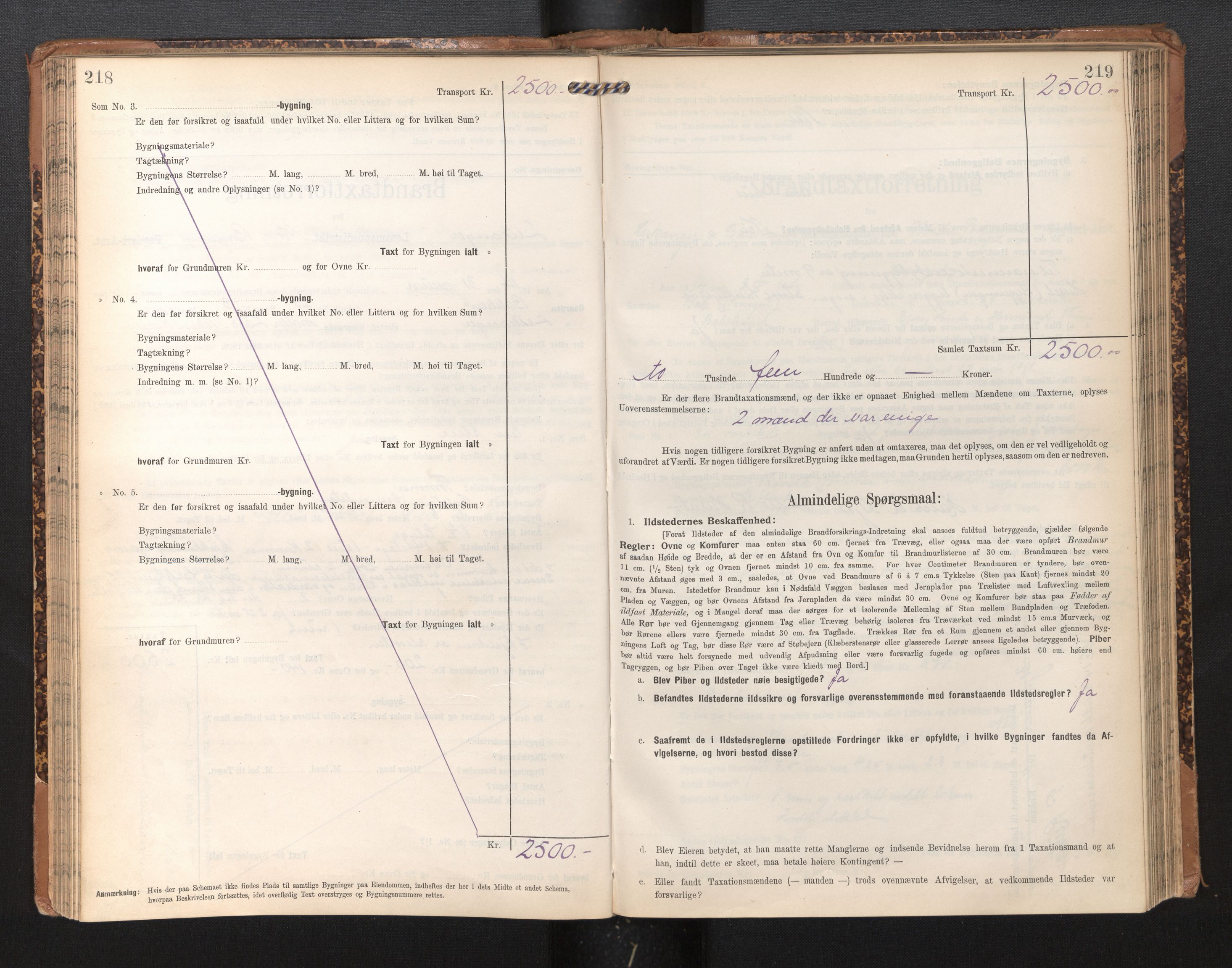 Lensmannen i Leikanger, AV/SAB-A-29201/0012/L0005: Branntakstprotokoll, skjematakst, 1907-1917, p. 218-219