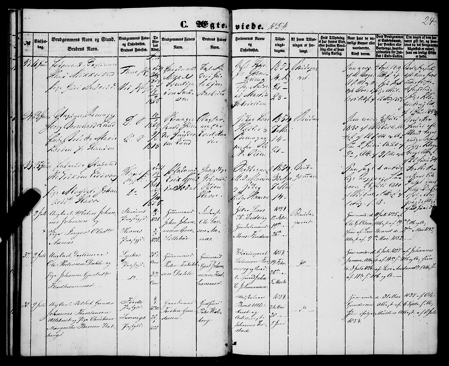 Korskirken sokneprestembete, SAB/A-76101/H/Haa/L0035: Parish register (official) no. D 2, 1852-1867, p. 24