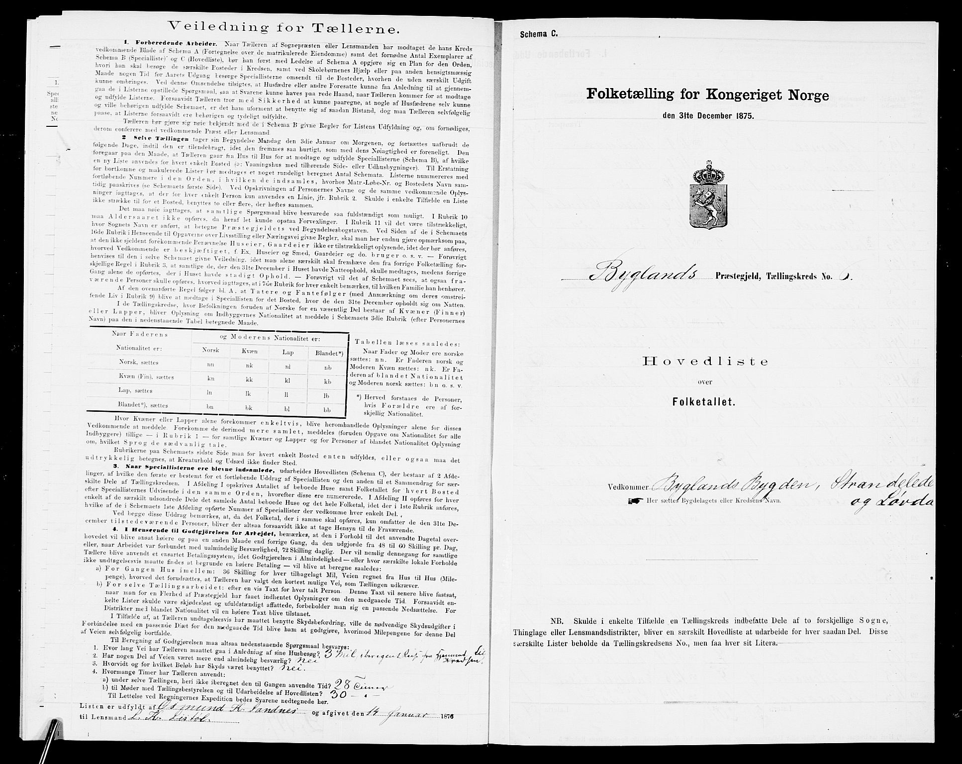 SAK, 1875 census for 0938P Bygland, 1875, p. 29