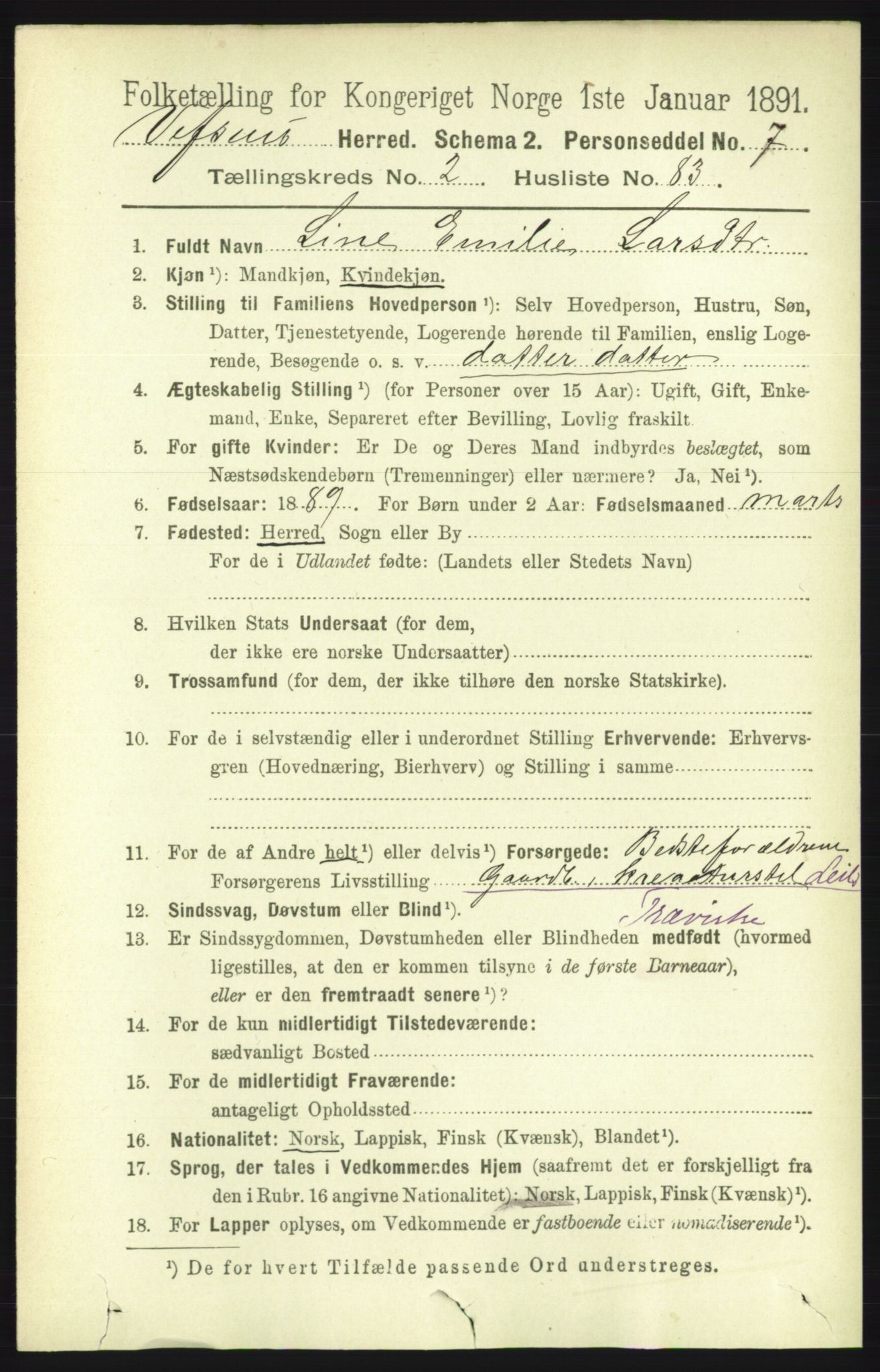 RA, 1891 census for 1824 Vefsn, 1891, p. 1225