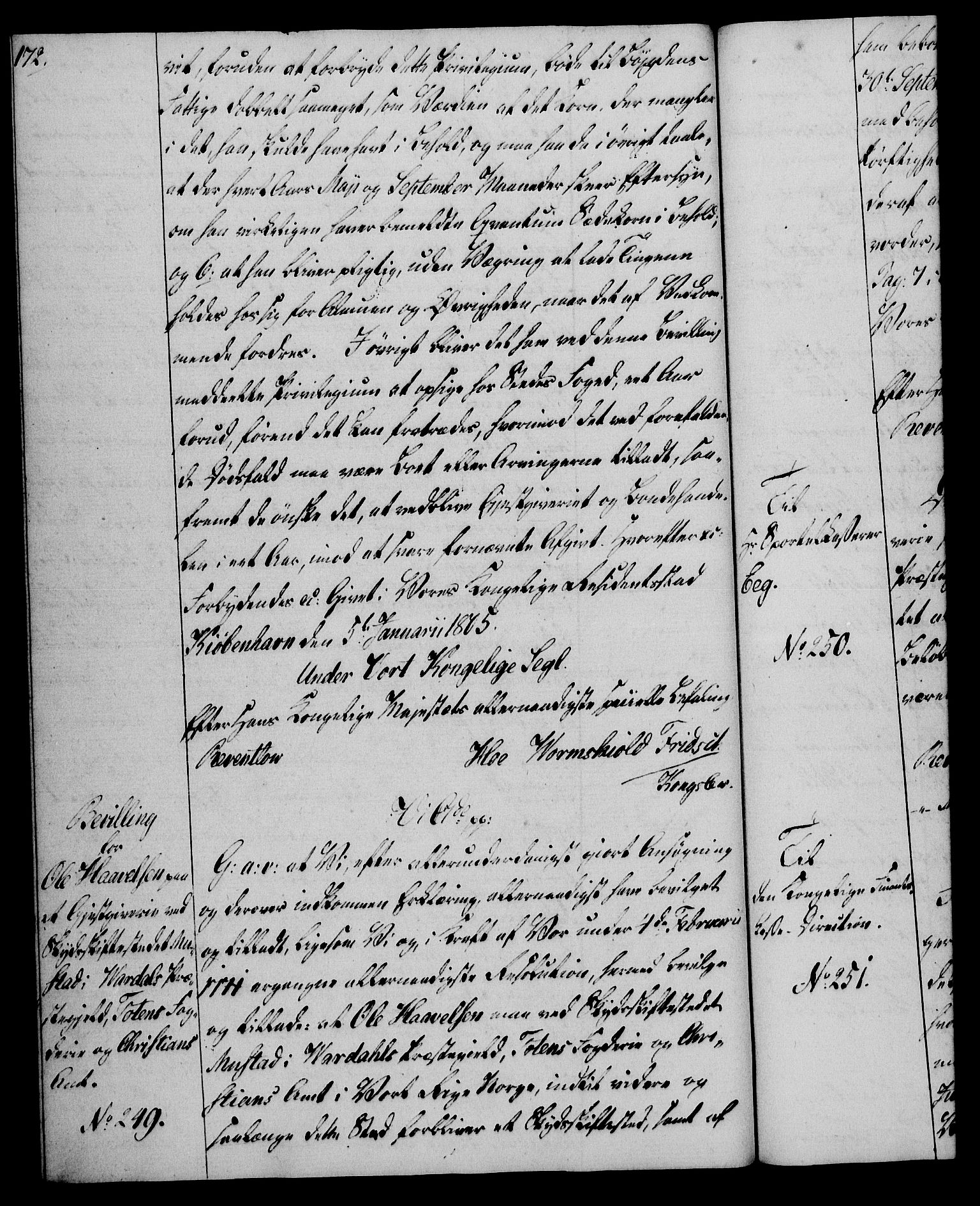 Rentekammeret, Kammerkanselliet, RA/EA-3111/G/Gg/Gga/L0018: Norsk ekspedisjonsprotokoll med register (merket RK 53.18), 1804-1806, p. 172