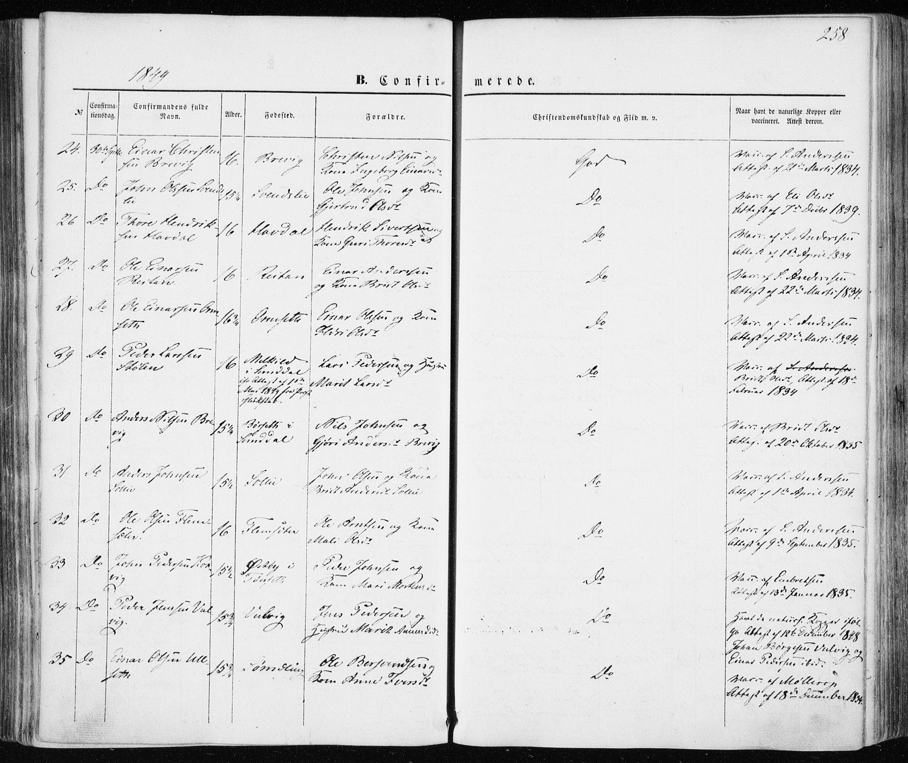 Ministerialprotokoller, klokkerbøker og fødselsregistre - Møre og Romsdal, AV/SAT-A-1454/586/L0984: Parish register (official) no. 586A10, 1844-1856, p. 258