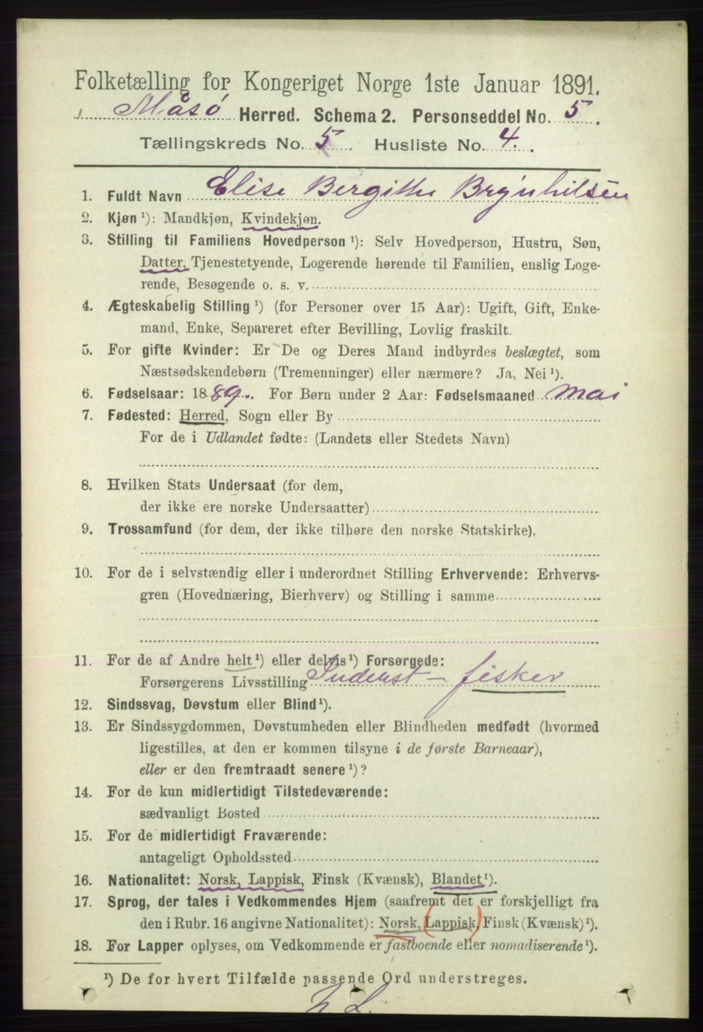 RA, 1891 census for 2018 Måsøy, 1891, p. 735