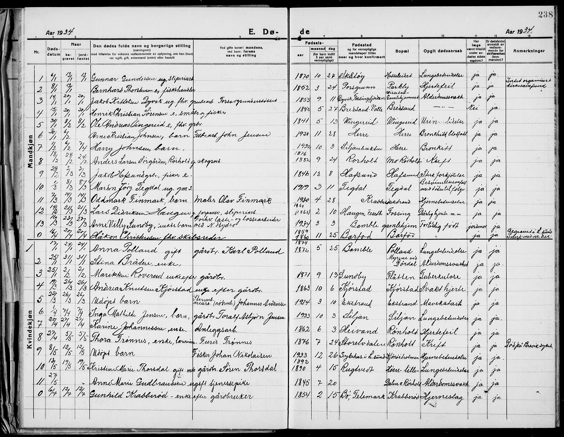 Bamble kirkebøker, AV/SAKO-A-253/G/Ga/L0011: Parish register (copy) no. I 11, 1920-1935, p. 238