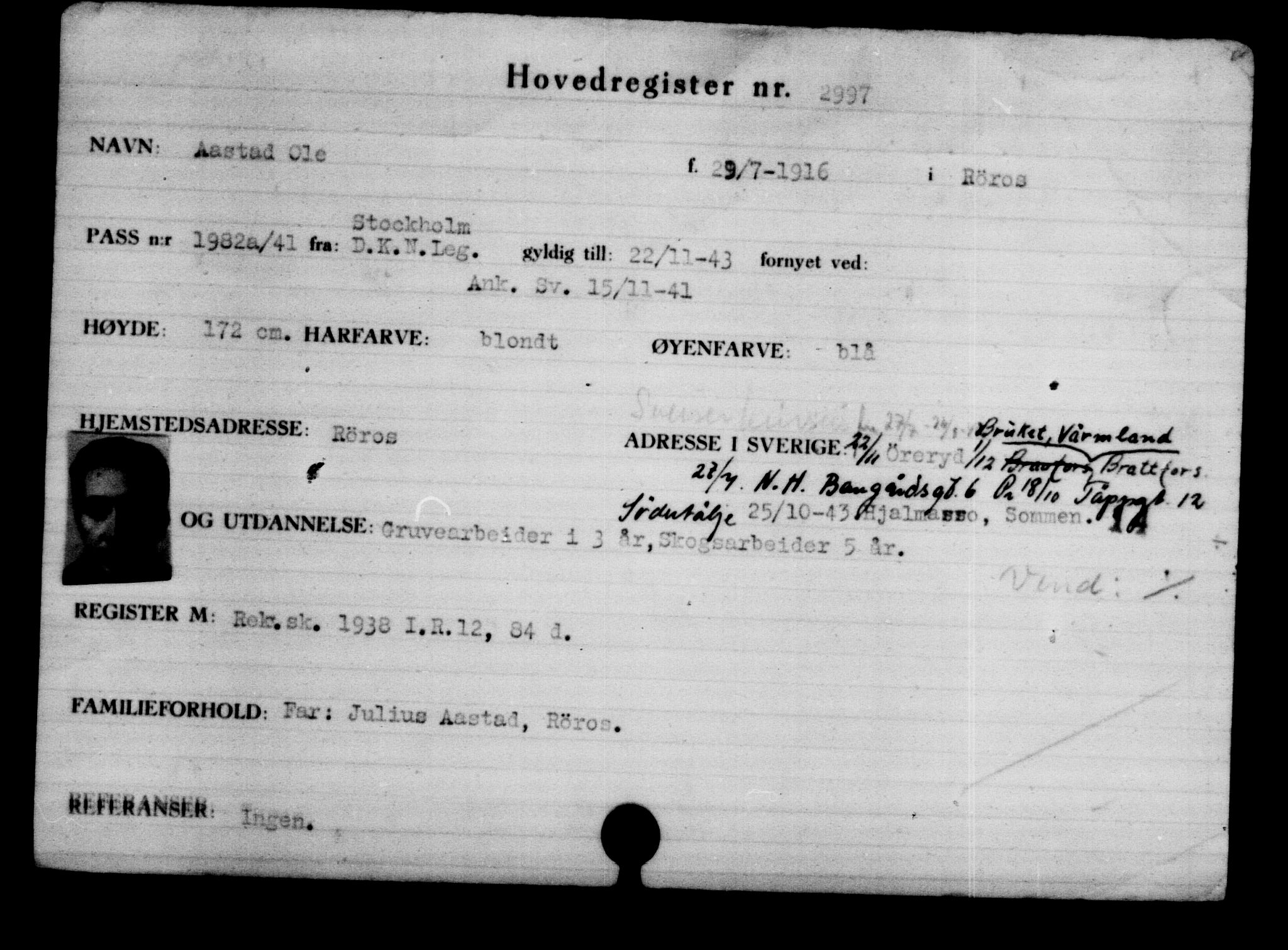 Utenriksstasjonene, Legasjonen i Stockholm, Flyktningkontoret, AV/RA-S-6753/V/Va/L0003: Kjesäterkartoteket, flyktninger med registreringsnr. 2001-3495, 1940-1945, p. 1415
