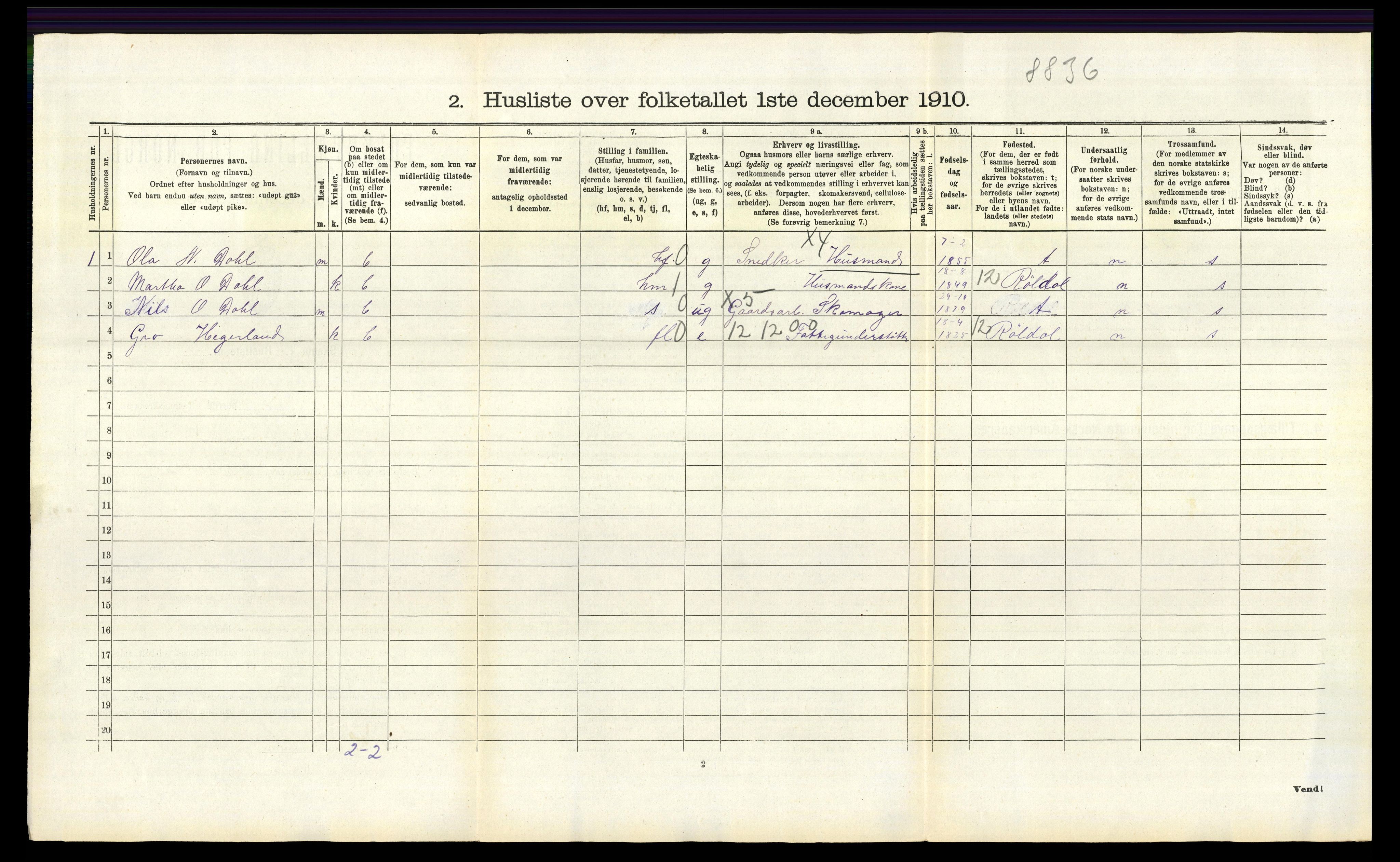 RA, 1910 census for Jelsa, 1910, p. 542