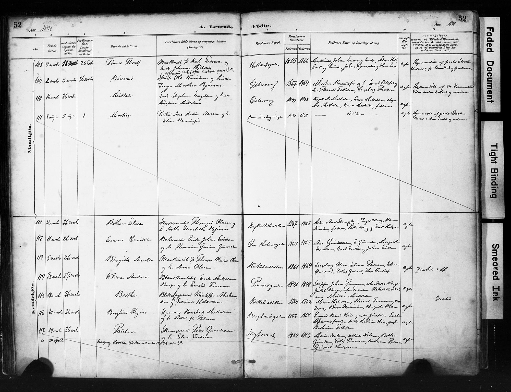 St. Petri sokneprestkontor, SAST/A-101813/001/30/30BA/L0019: Parish register (official) no. A 20, 1888-1901, p. 52