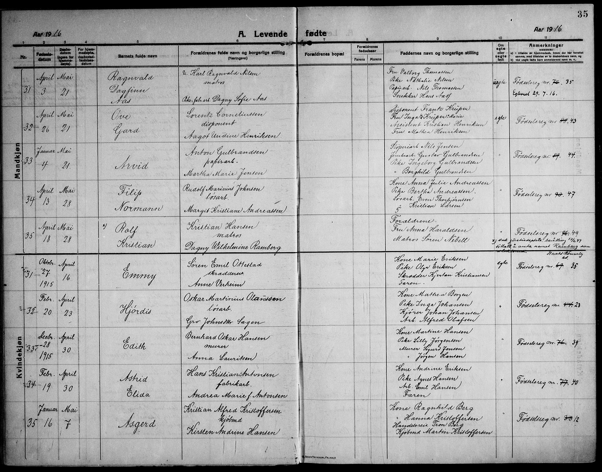 Strømsø kirkebøker, SAKO/A-246/F/Fa/L0029: Parish register (official) no. I 27, 1915-1930, p. 35