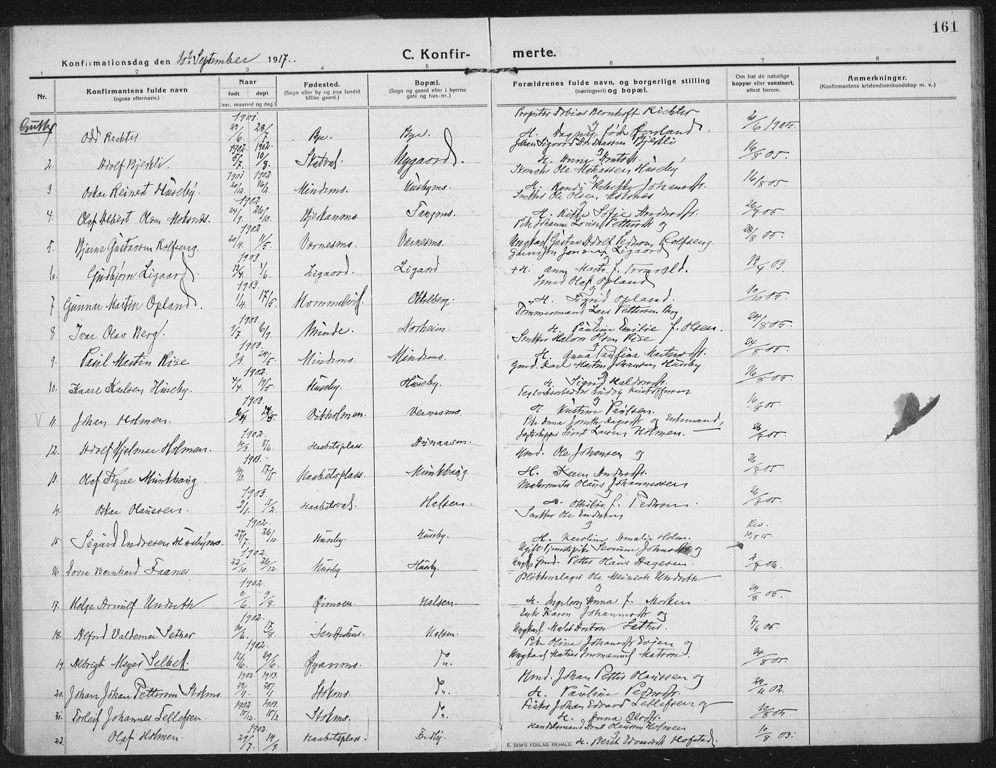 Ministerialprotokoller, klokkerbøker og fødselsregistre - Nord-Trøndelag, SAT/A-1458/709/L0083: Parish register (official) no. 709A23, 1916-1928, p. 161