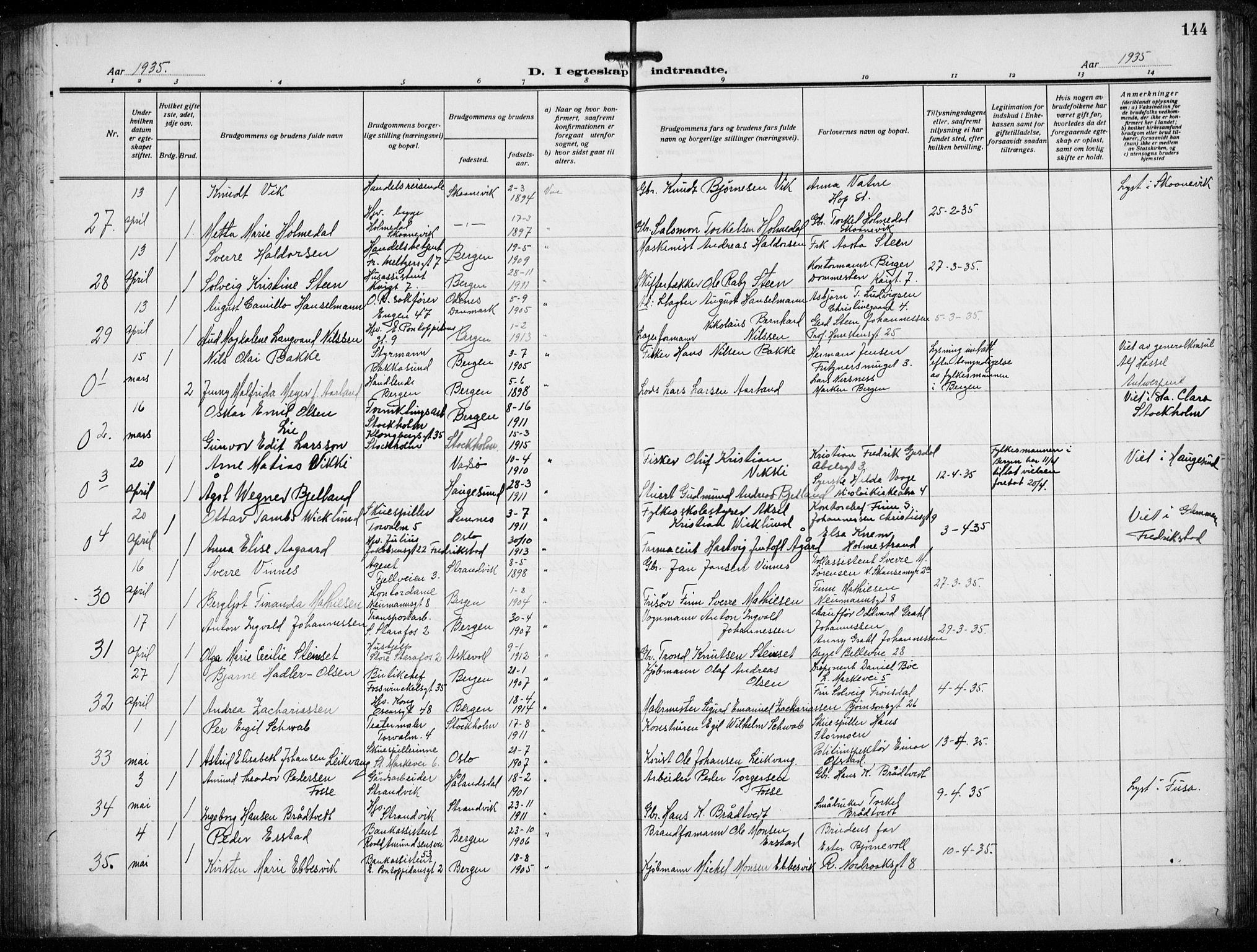 Domkirken sokneprestembete, AV/SAB-A-74801/H/Hab/L0034: Parish register (copy) no. D 6, 1924-1941, p. 144