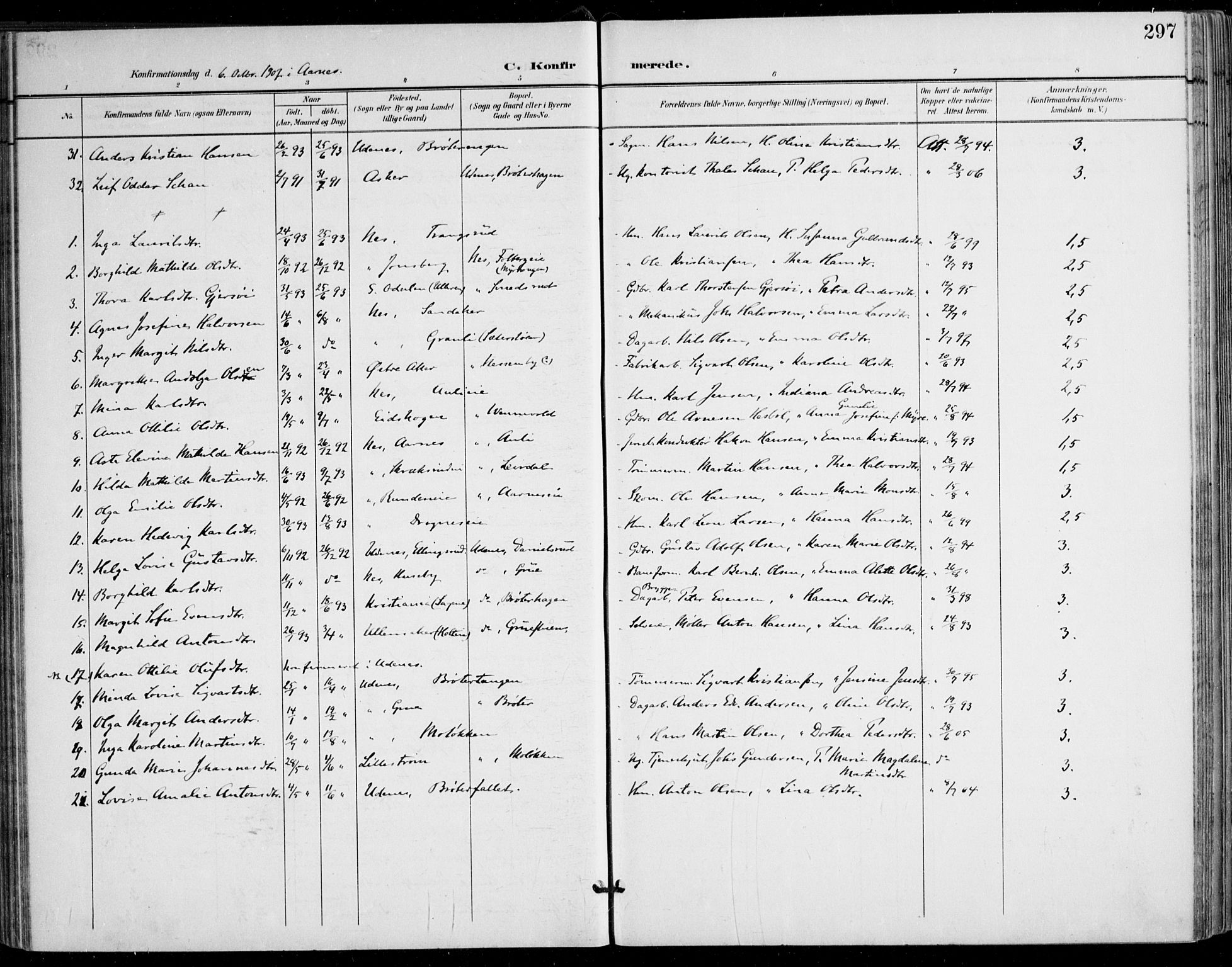 Nes prestekontor Kirkebøker, AV/SAO-A-10410/F/Fa/L0011: Parish register (official) no. I 11, 1899-1918, p. 297