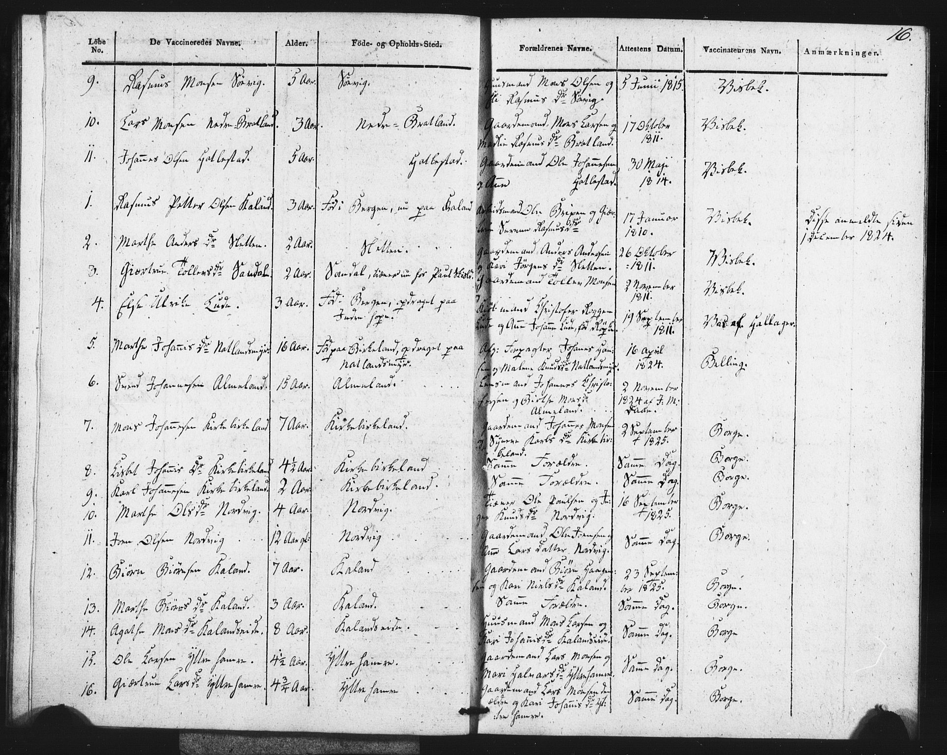 Fana Sokneprestembete, SAB/A-75101/H/Haa/Haaa/L0013: Parish register (official) no. A 13, 1819-1833, p. 16