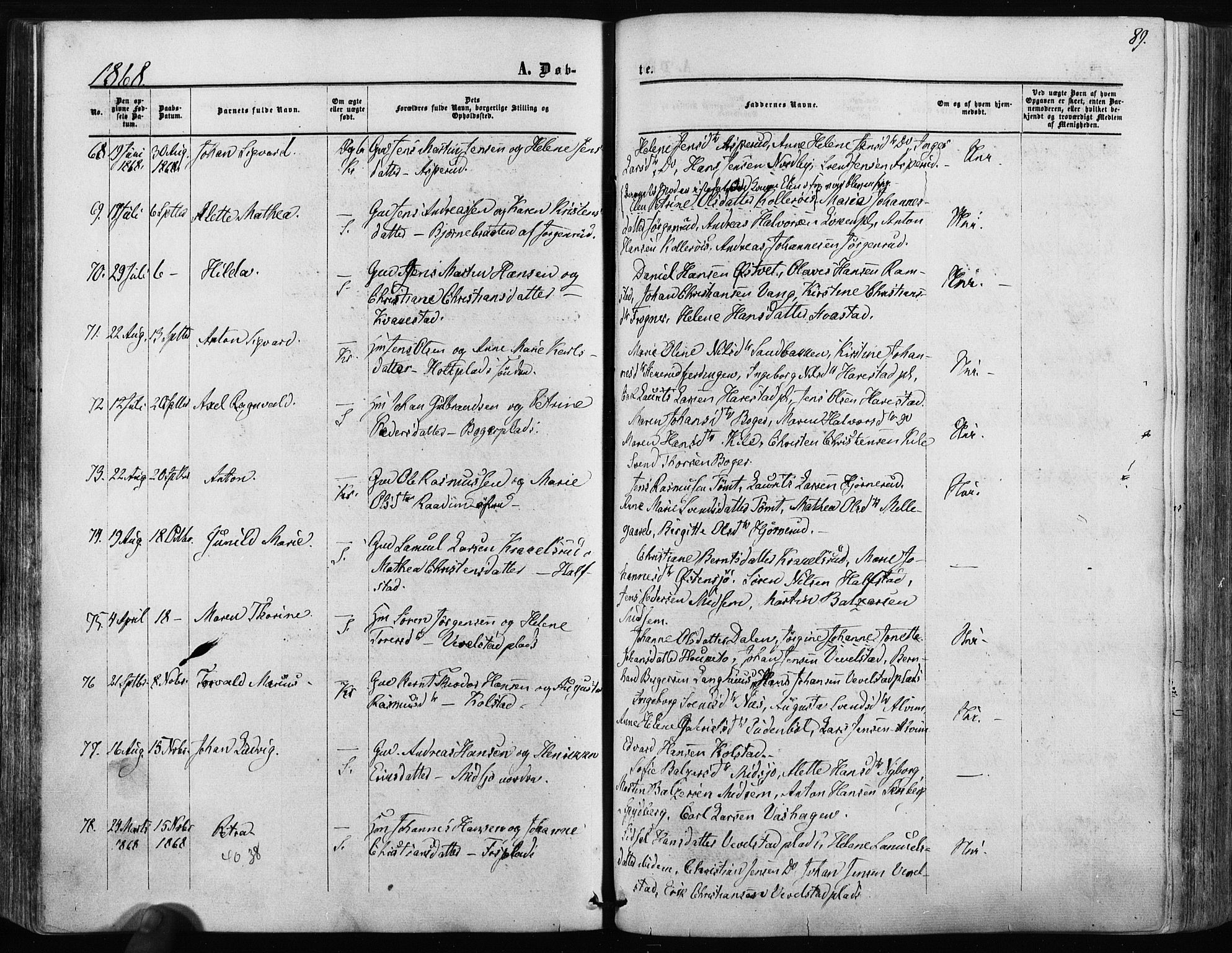 Kråkstad prestekontor Kirkebøker, SAO/A-10125a/F/Fa/L0007: Parish register (official) no. I 7, 1858-1870, p. 89