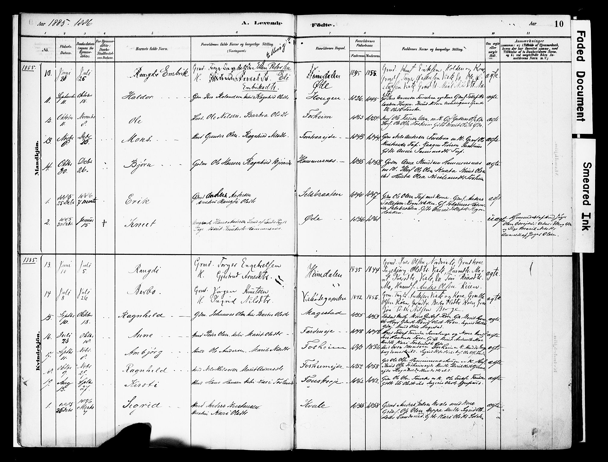 Vestre Slidre prestekontor, SAH/PREST-136/H/Ha/Haa/L0006: Parish register (official) no. 6, 1881-1912, p. 10