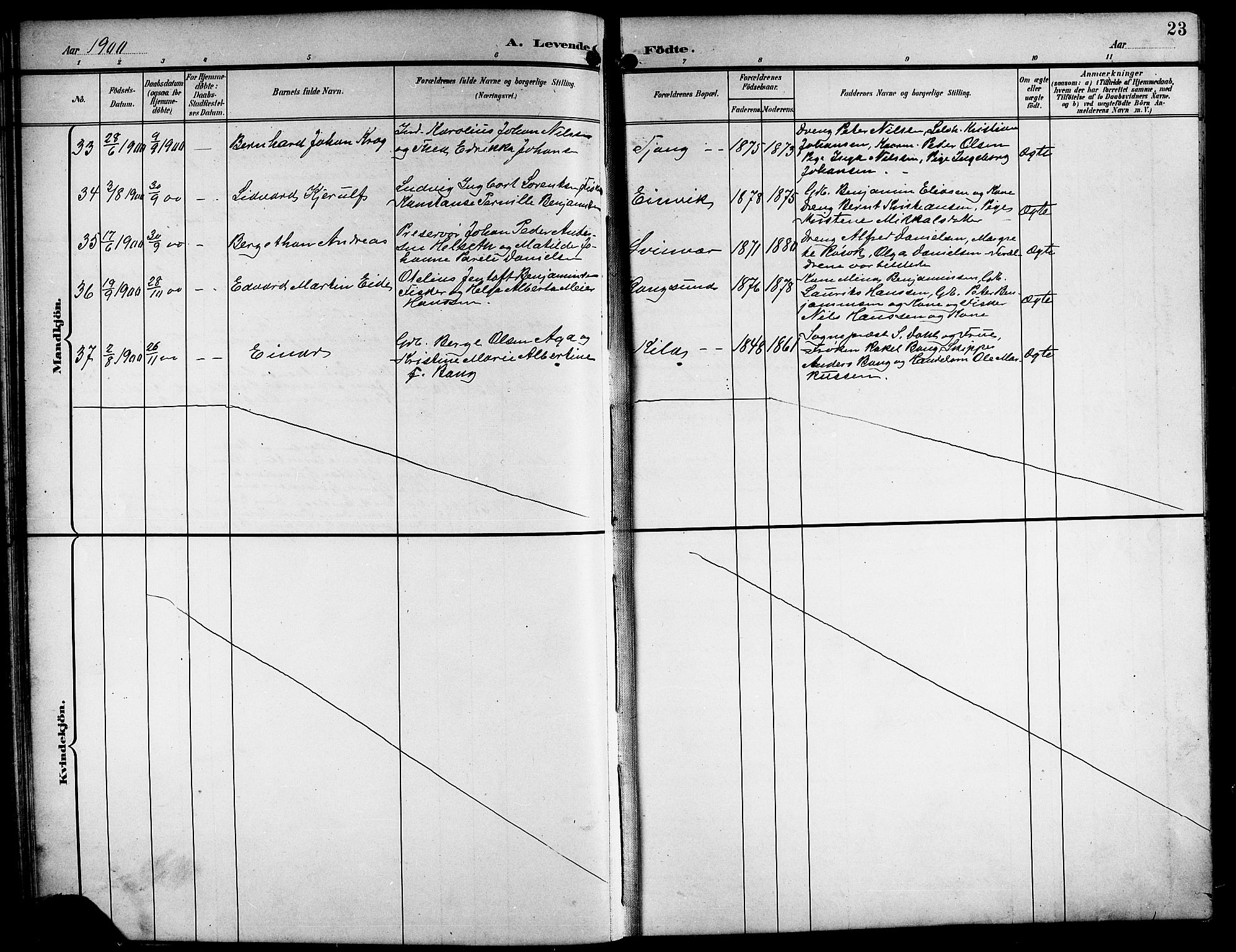 Ministerialprotokoller, klokkerbøker og fødselsregistre - Nordland, AV/SAT-A-1459/841/L0621: Parish register (copy) no. 841C05, 1897-1923, p. 23