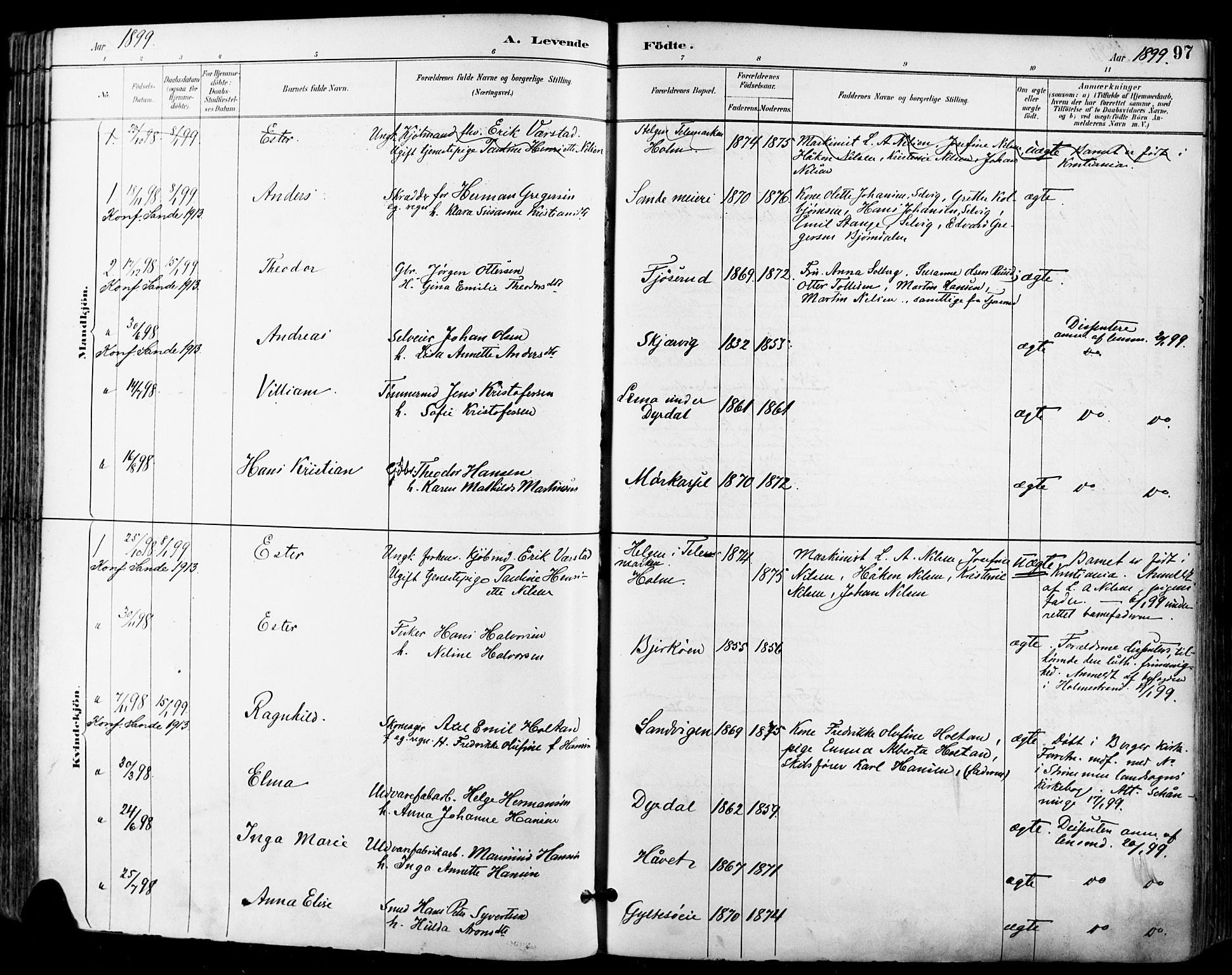 Sande Kirkebøker, SAKO/A-53/F/Fa/L0007: Parish register (official) no. 7, 1888-1903, p. 97