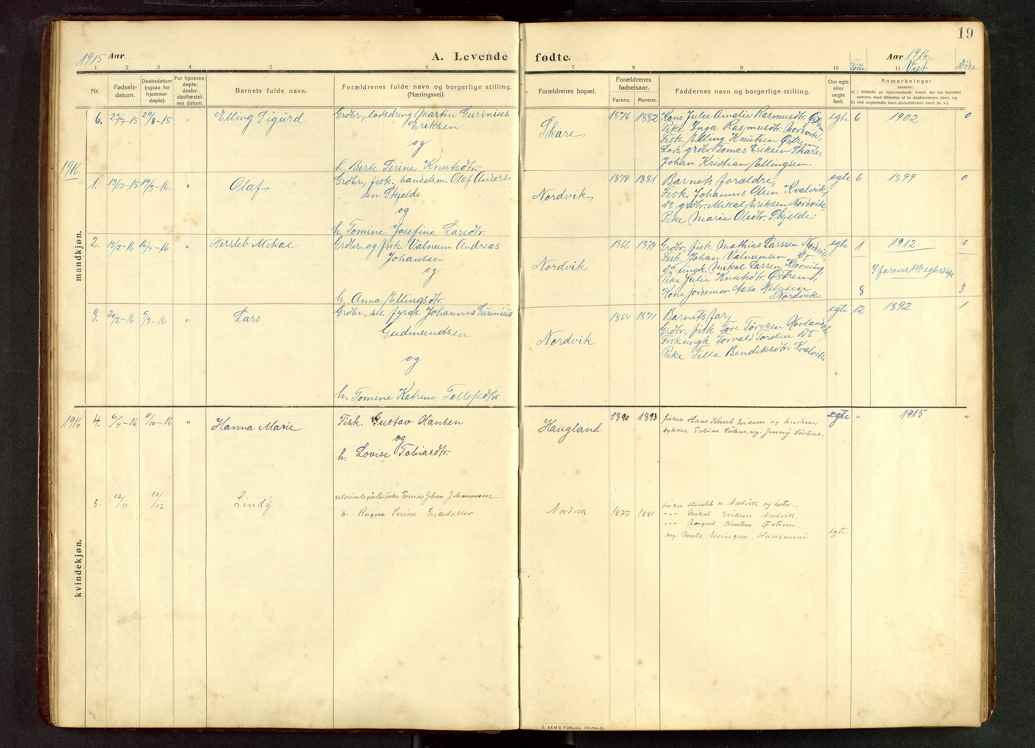 Torvastad sokneprestkontor, AV/SAST-A -101857/H/Ha/Hab/L0012: Parish register (copy) no. B 12, 1909-1945, p. 19