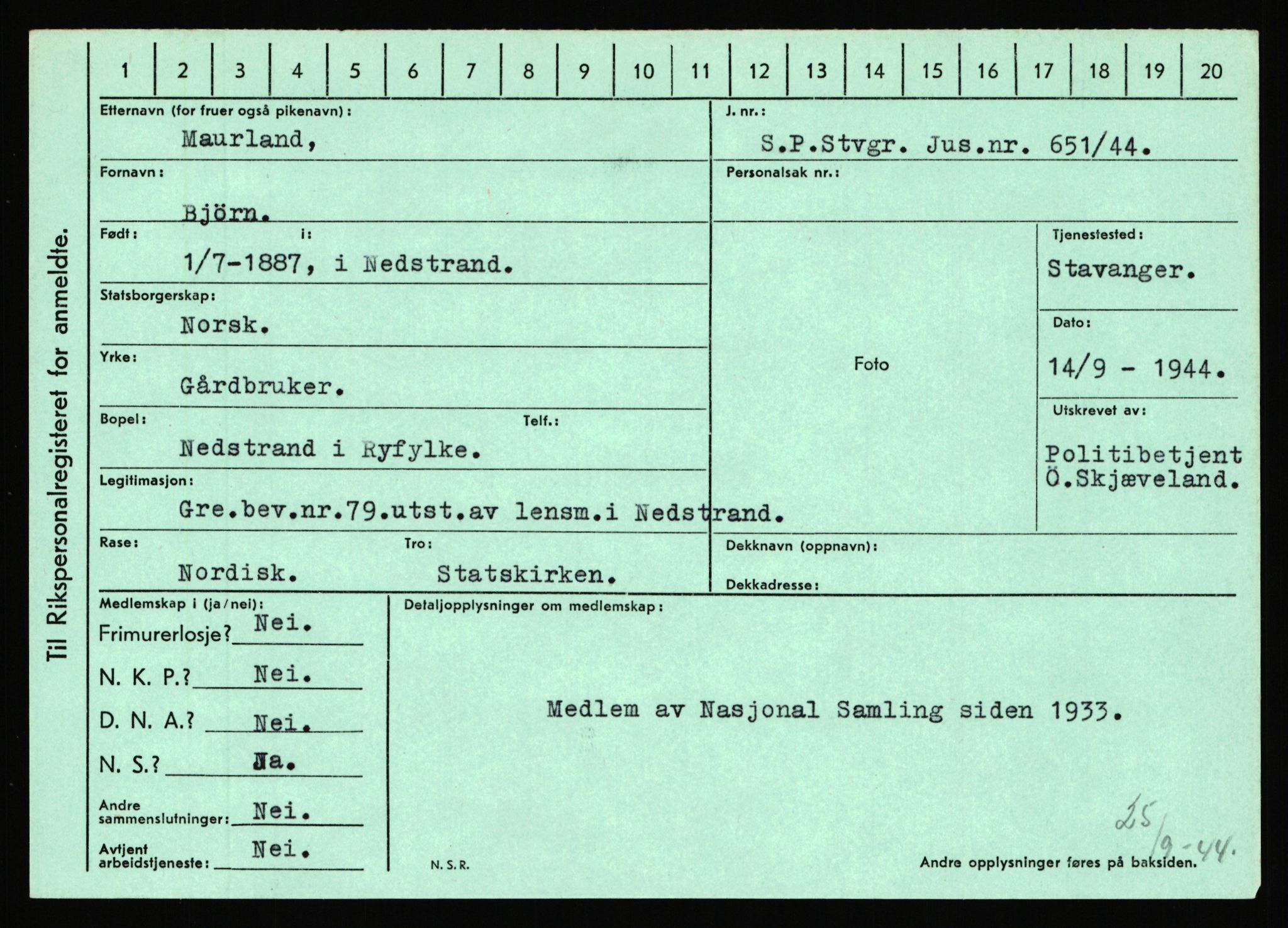 Statspolitiet - Hovedkontoret / Osloavdelingen, AV/RA-S-1329/C/Ca/L0010: Lind - Moksnes, 1943-1945, p. 3463