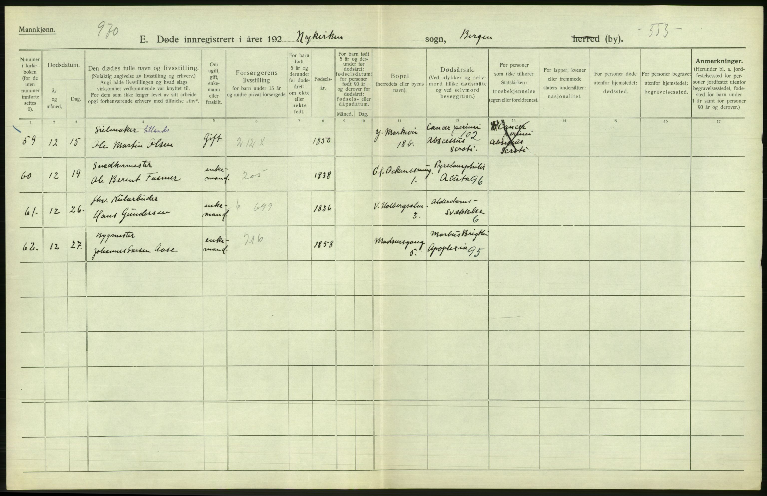 Statistisk sentralbyrå, Sosiodemografiske emner, Befolkning, AV/RA-S-2228/D/Df/Dfc/Dfcb/L0030: Bergen: Gifte, døde, dødfødte., 1922, p. 608