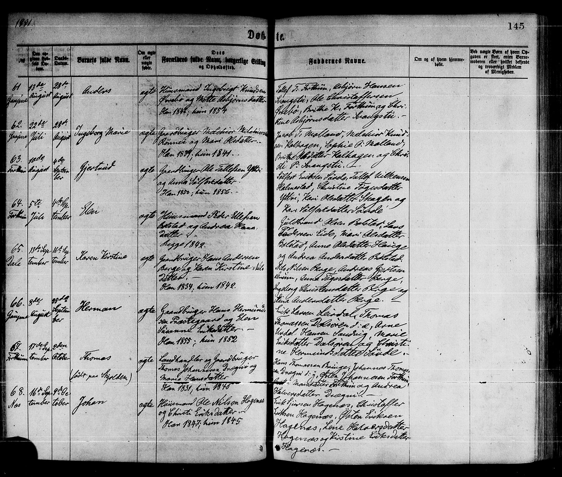 Luster sokneprestembete, AV/SAB-A-81101/H/Haa/Haaa/L0010: Parish register (official) no. A 10, 1871-1886, p. 145