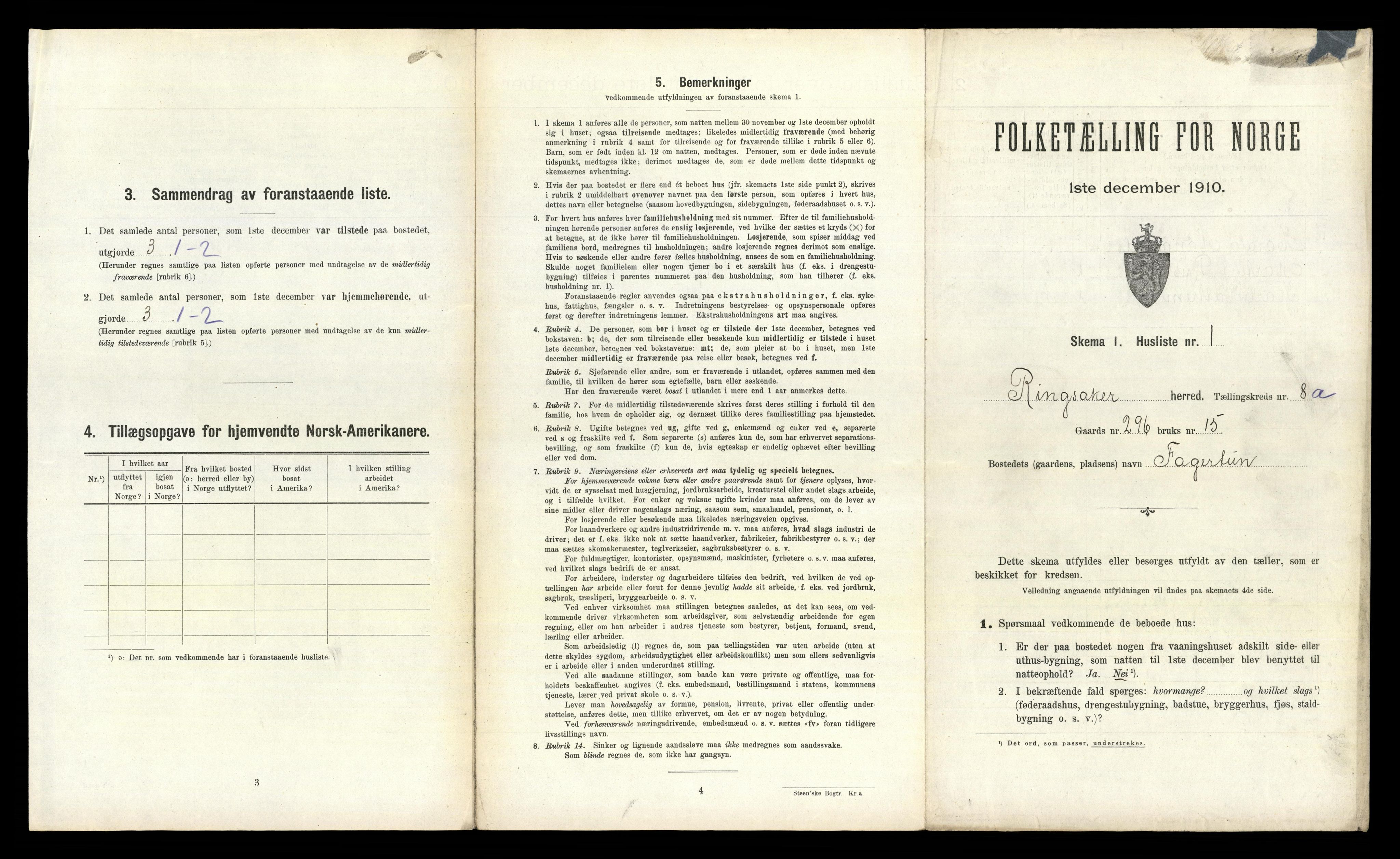 RA, 1910 census for Ringsaker, 1910, p. 1253