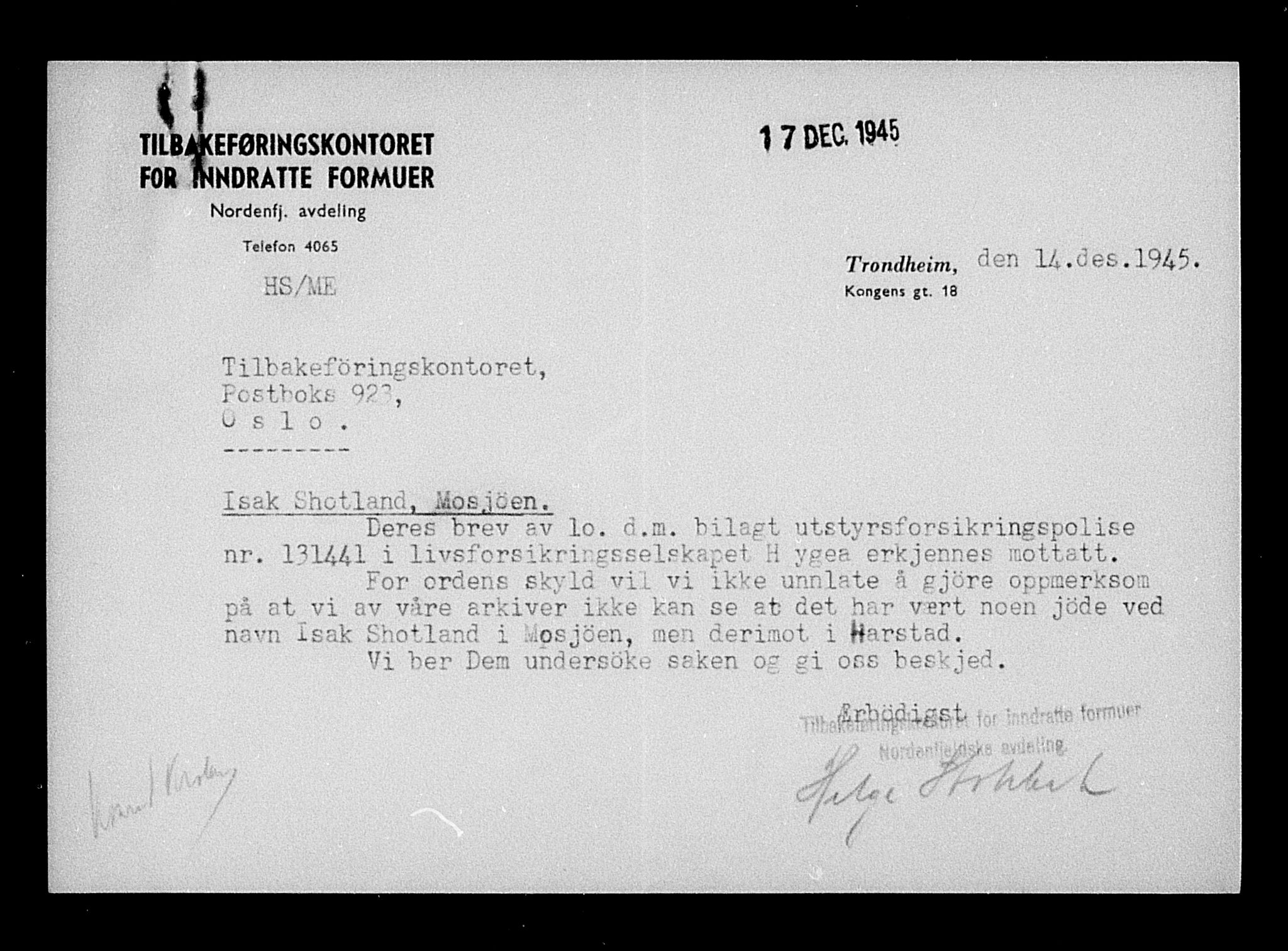 Justisdepartementet, Tilbakeføringskontoret for inndratte formuer, AV/RA-S-1564/H/Hc/Hcb/L0915: --, 1945-1947, p. 581