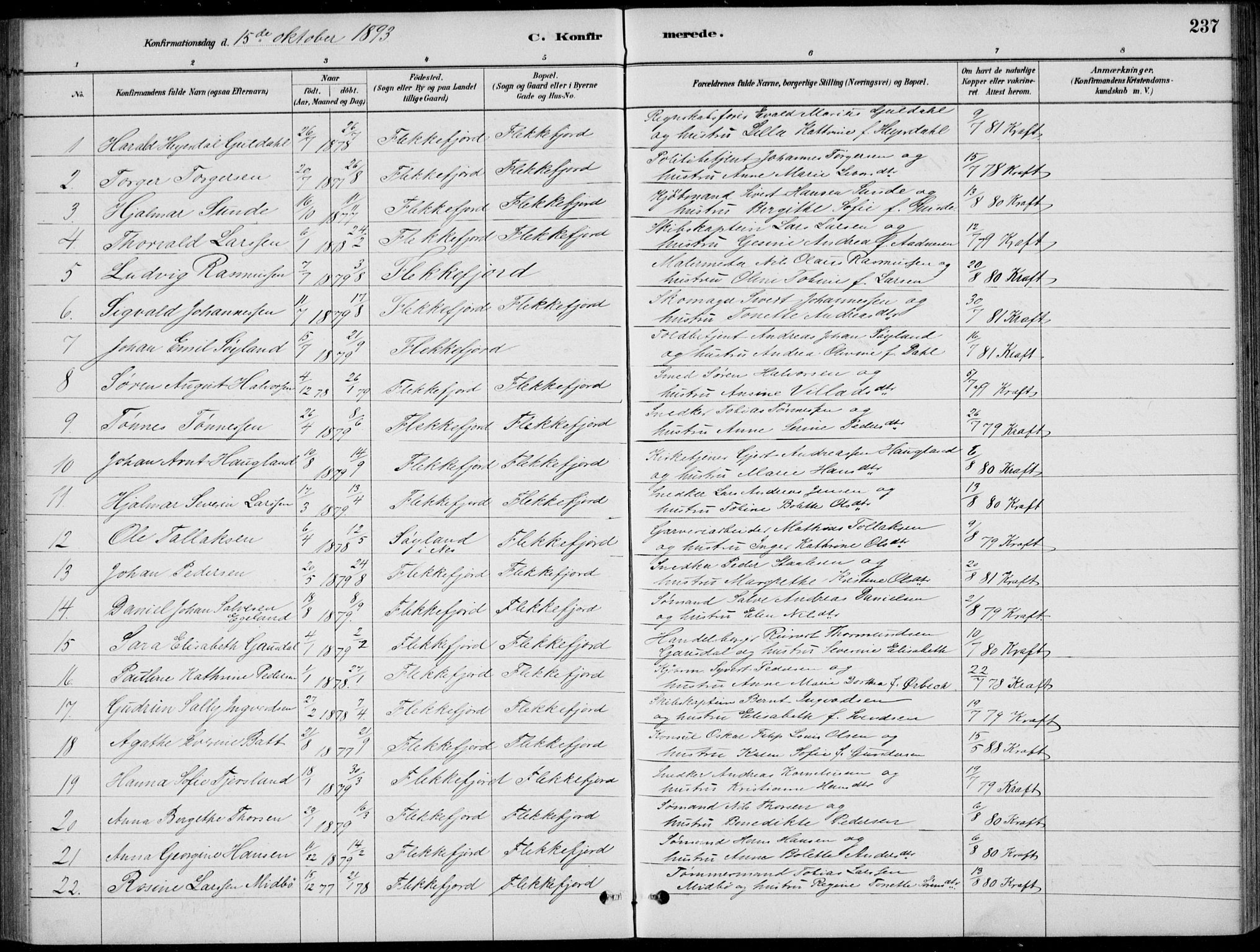 Flekkefjord sokneprestkontor, SAK/1111-0012/F/Fb/Fbc/L0007: Parish register (copy) no. B 7, 1880-1902, p. 237