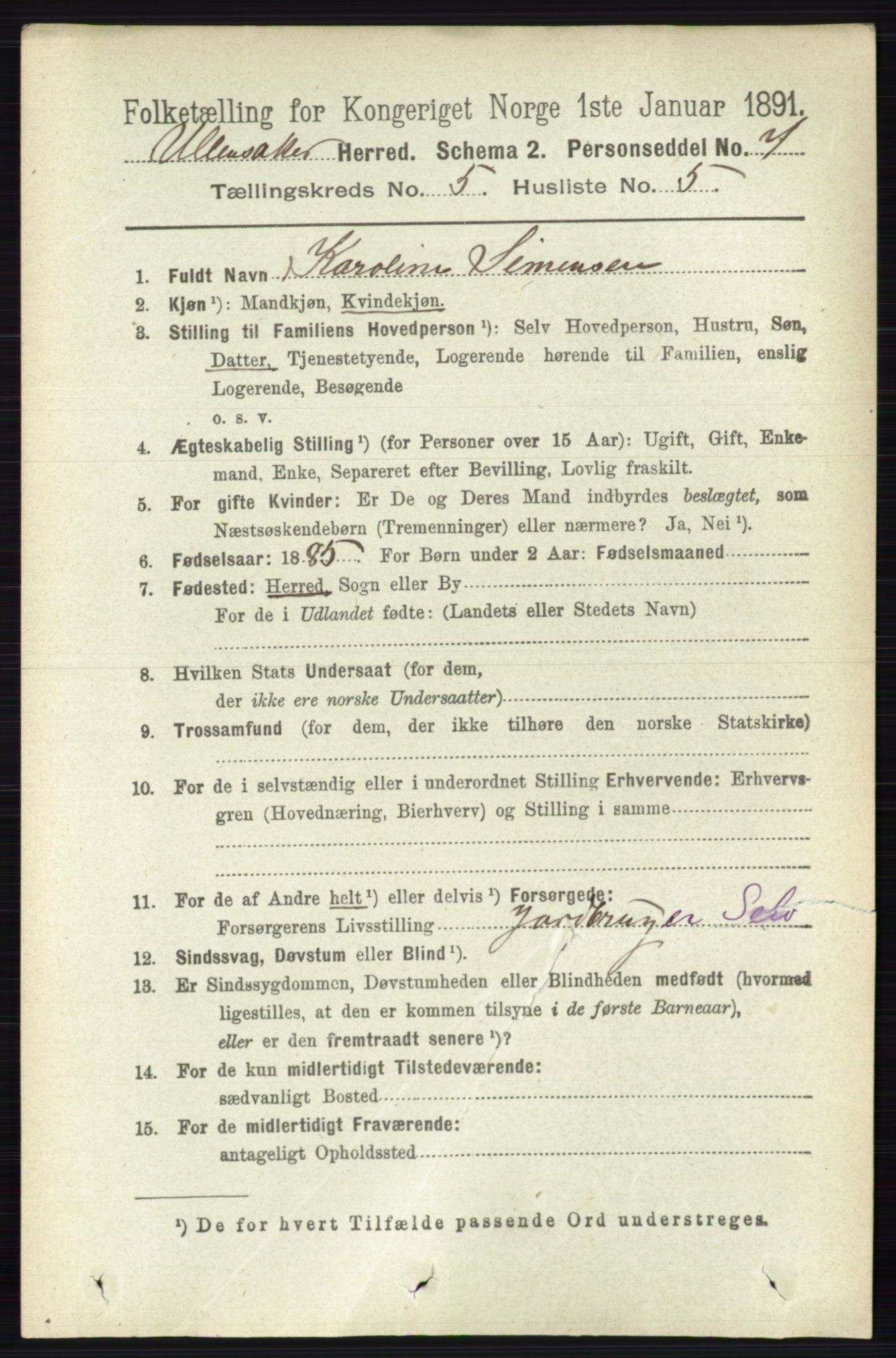 RA, 1891 census for 0235 Ullensaker, 1891, p. 2124
