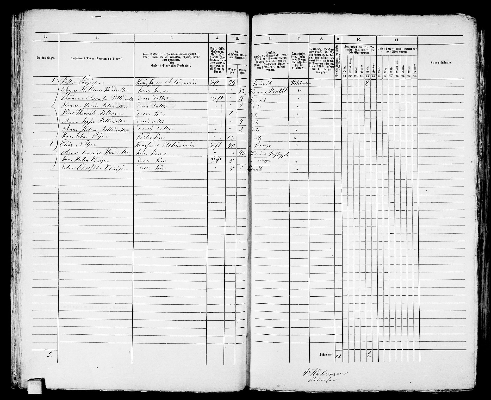 RA, 1865 census for Larvik, 1865, p. 708