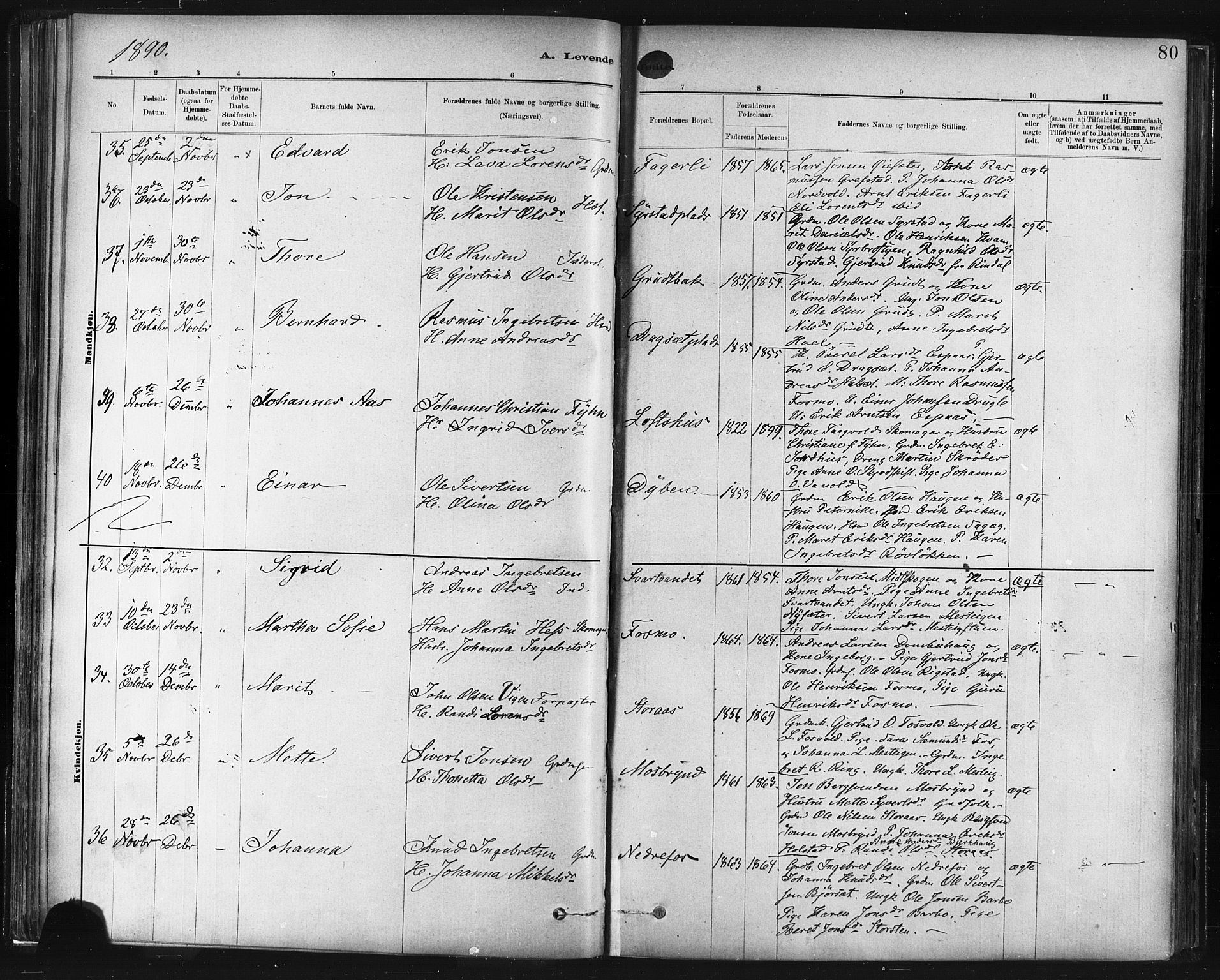Ministerialprotokoller, klokkerbøker og fødselsregistre - Sør-Trøndelag, SAT/A-1456/672/L0857: Parish register (official) no. 672A09, 1882-1893, p. 80
