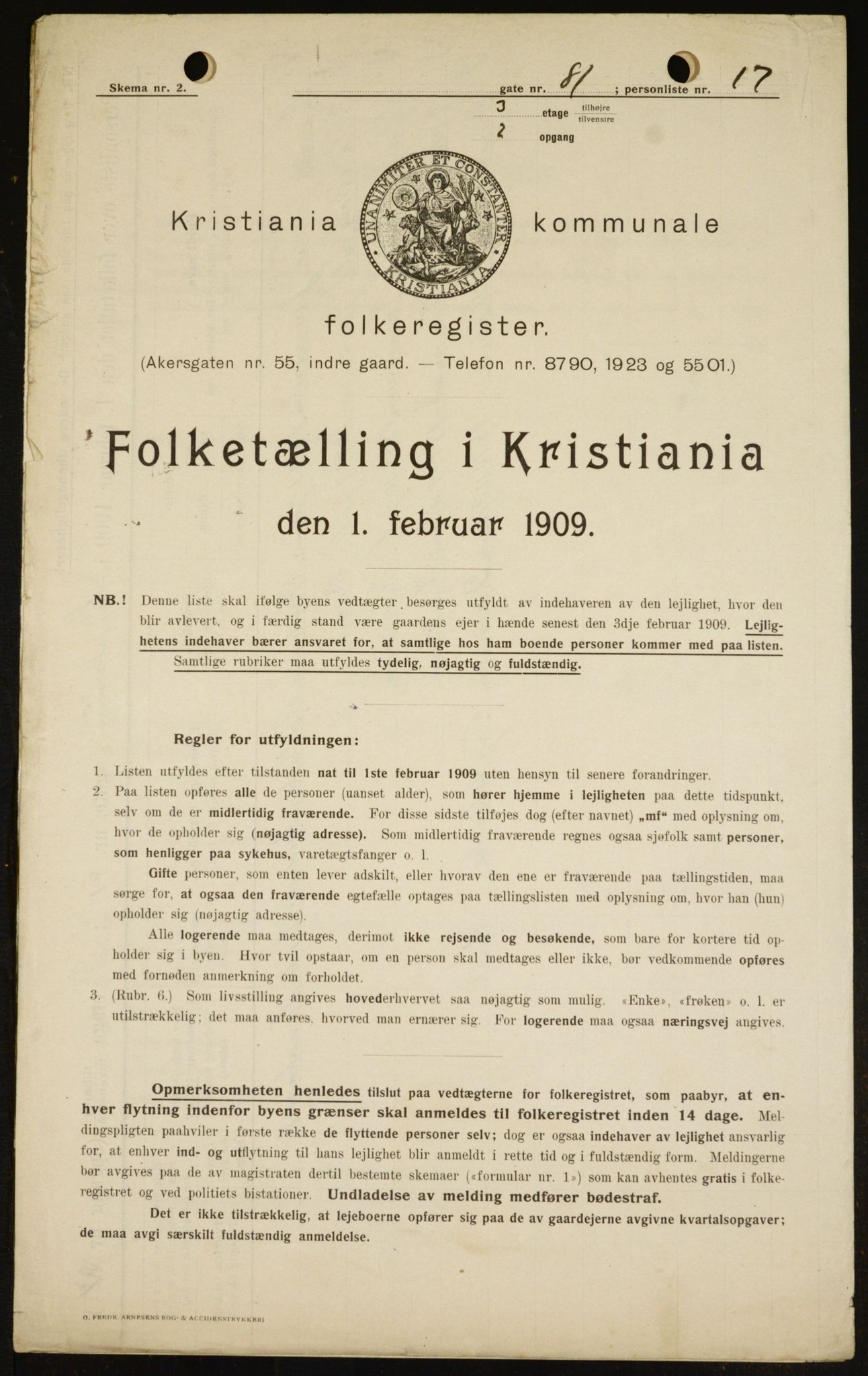 OBA, Municipal Census 1909 for Kristiania, 1909, p. 79447