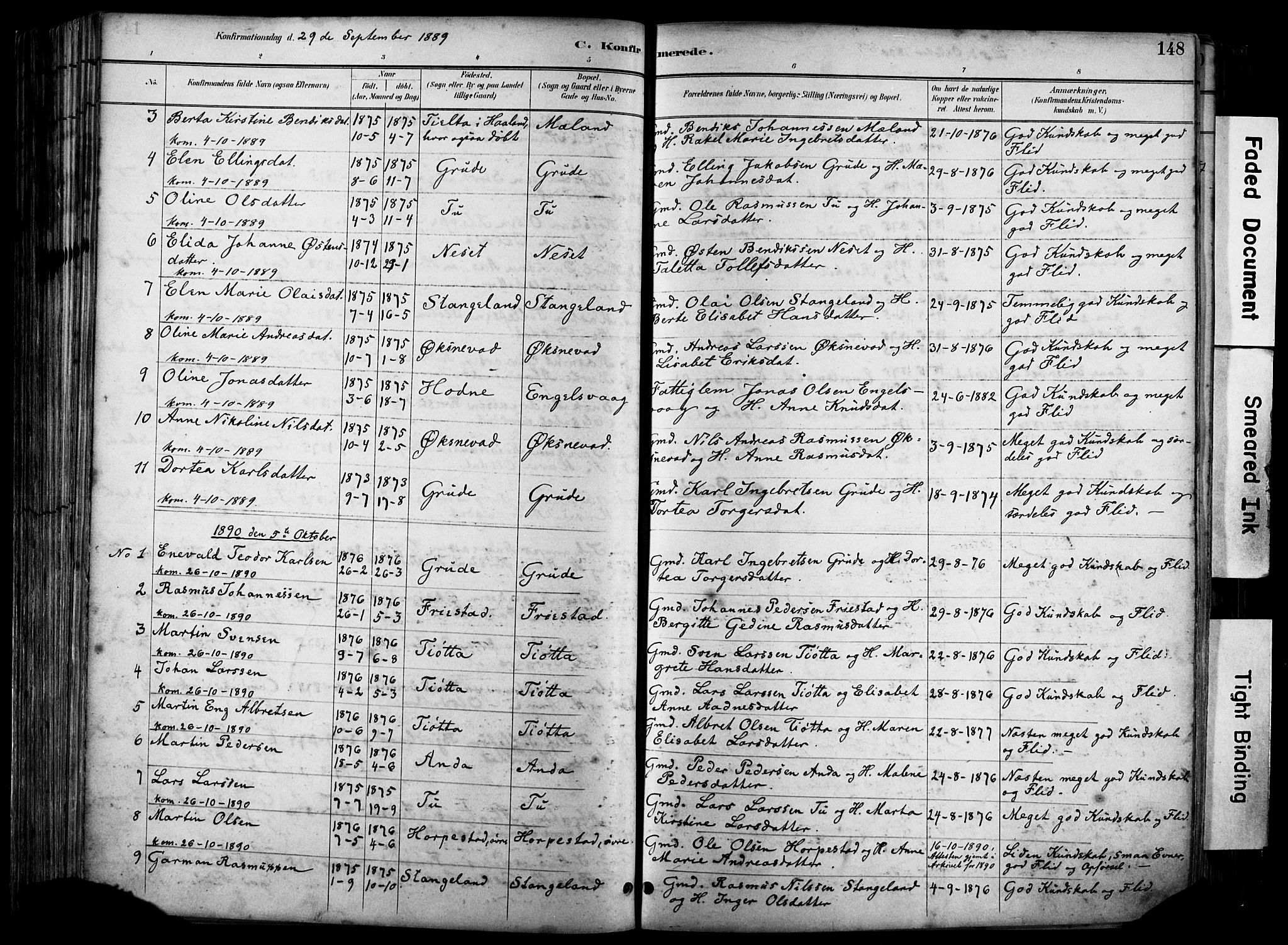 Klepp sokneprestkontor, SAST/A-101803/001/3/30BA/L0009: Parish register (official) no. A 7, 1886-1915, p. 148