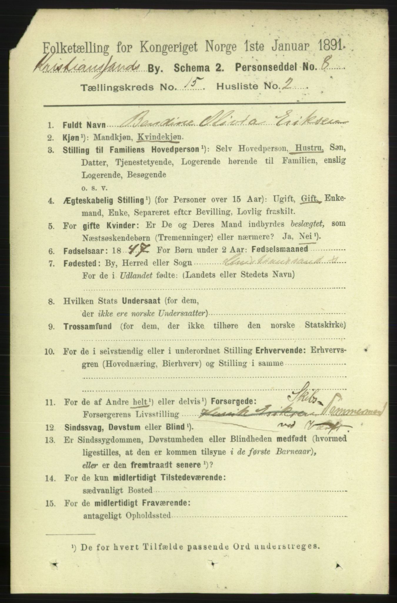 RA, 1891 census for 1001 Kristiansand, 1891, p. 6329